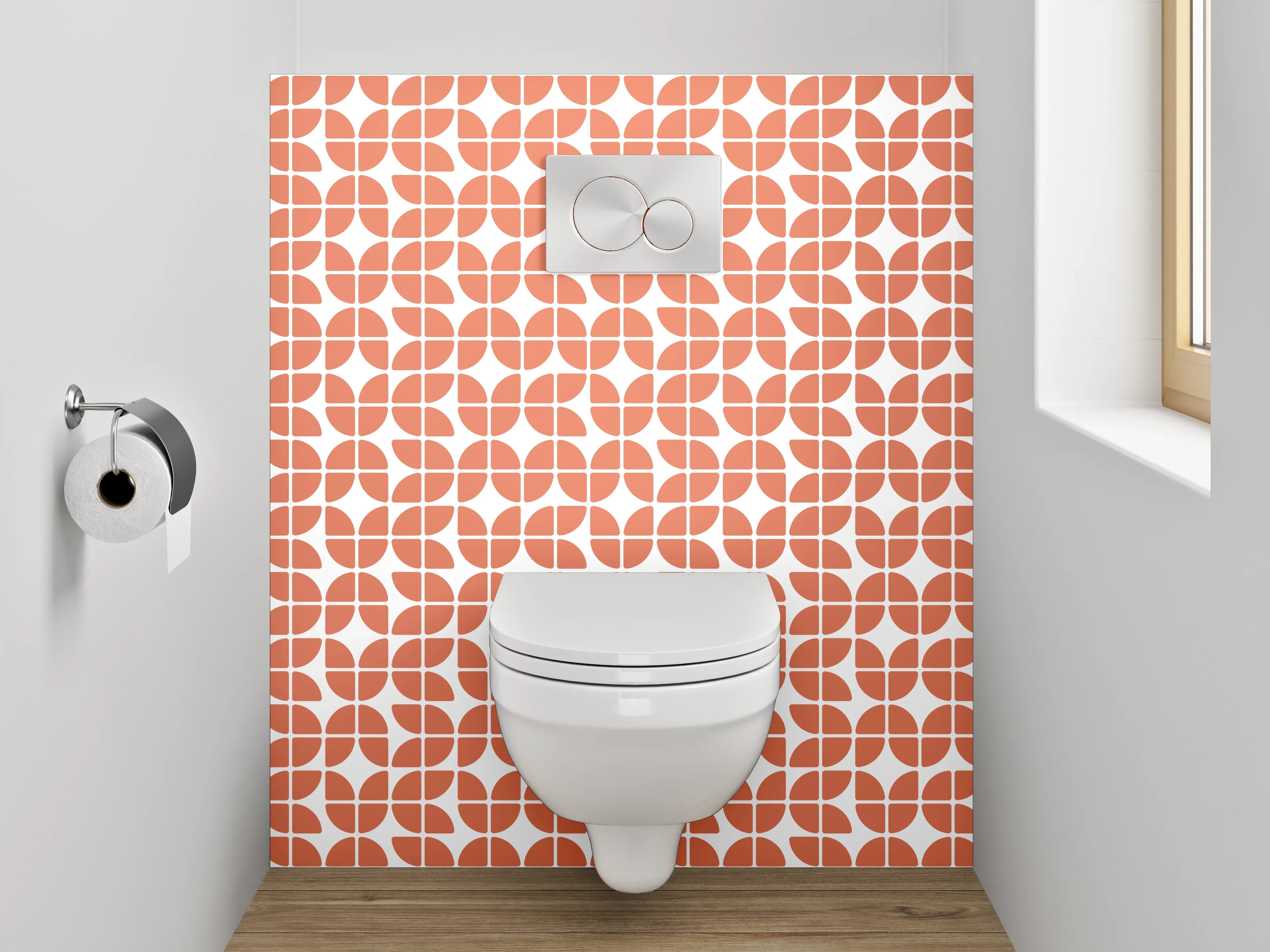 WC-Rückwand - Retro Kachelmuster in Orange Weiß