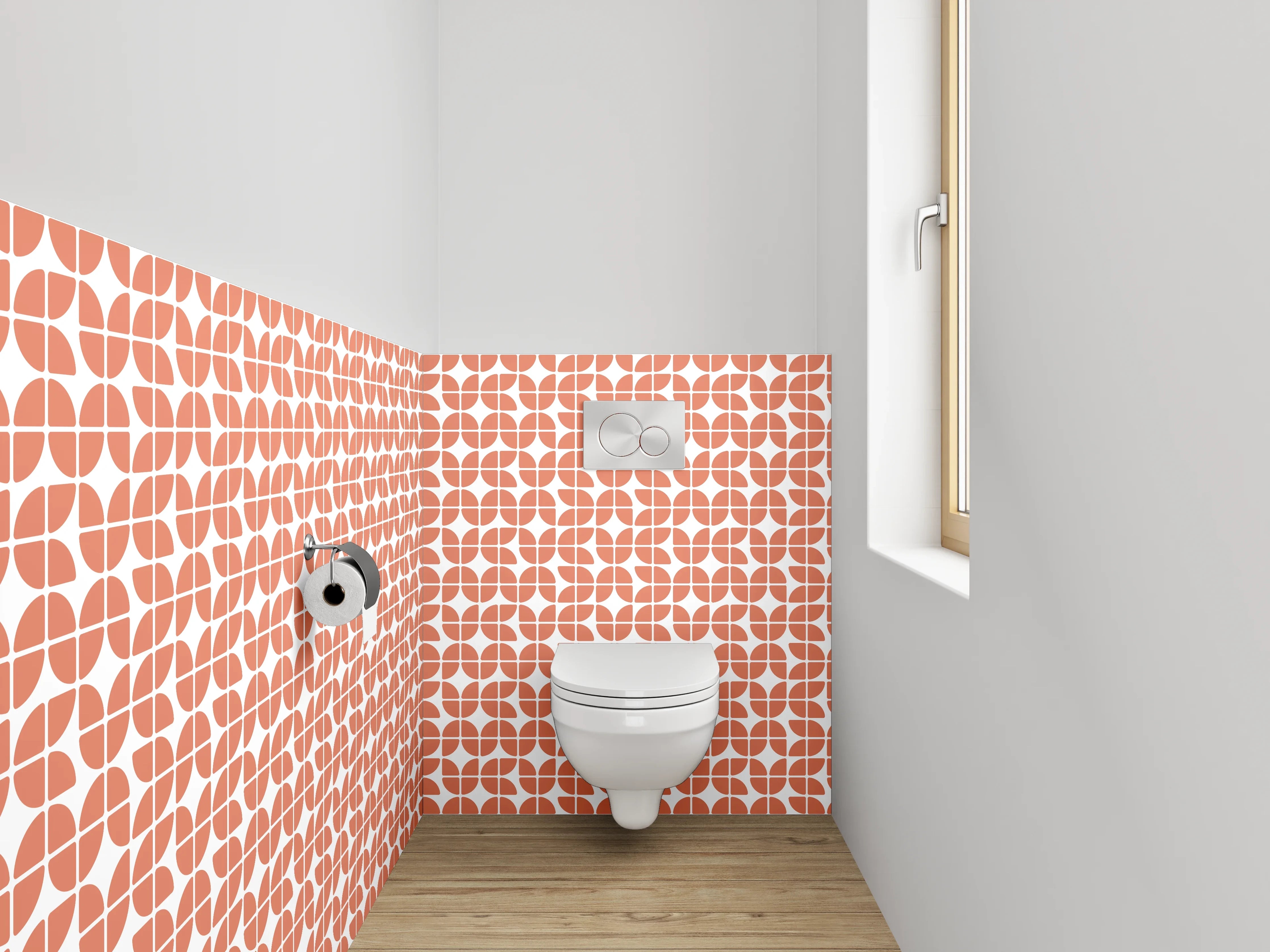 WC-Rückwand - Retro Kachelmuster in Orange Weiß