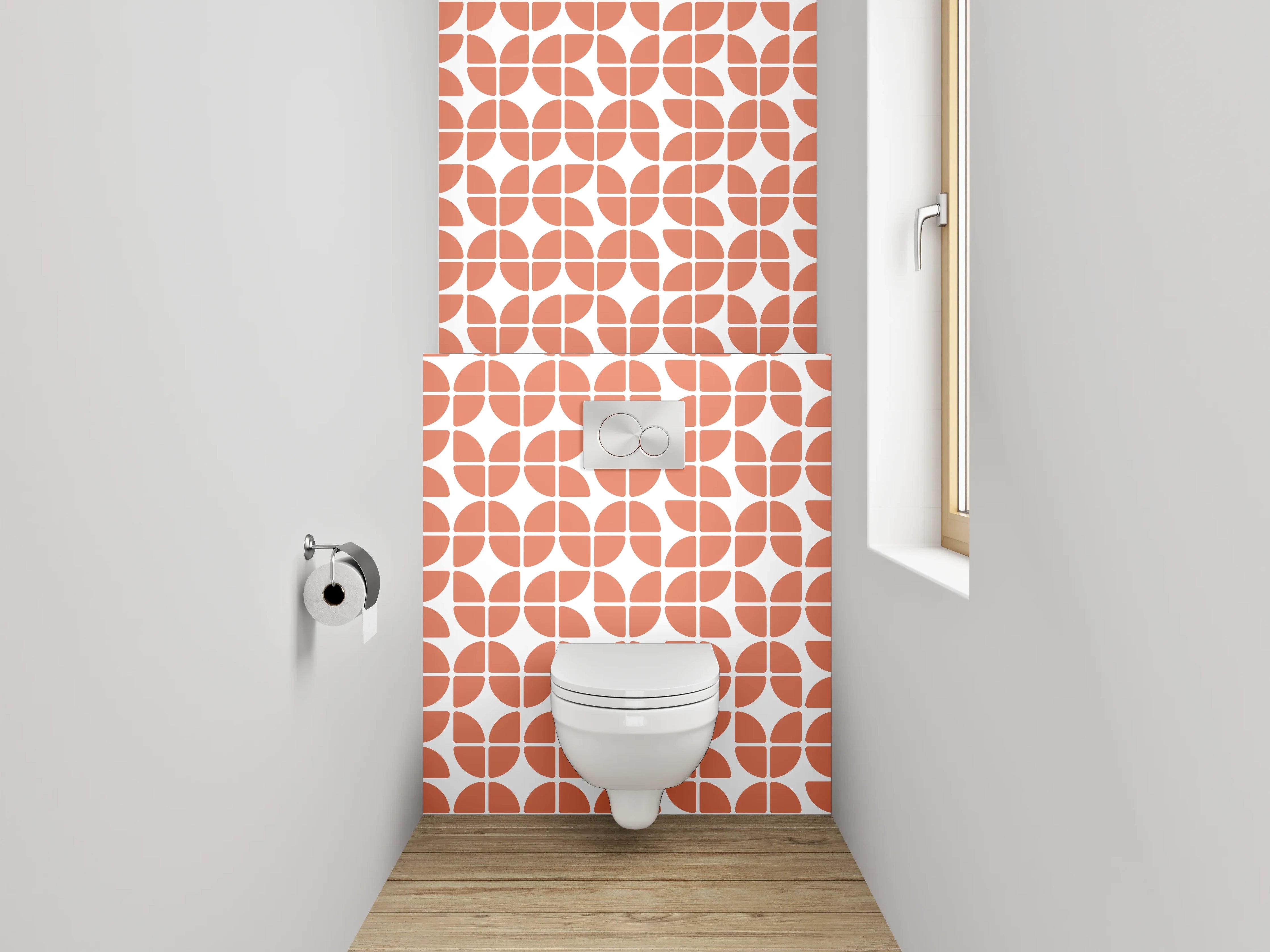 WC-Rückwand - Retro Kachelmuster in Orange Weiß