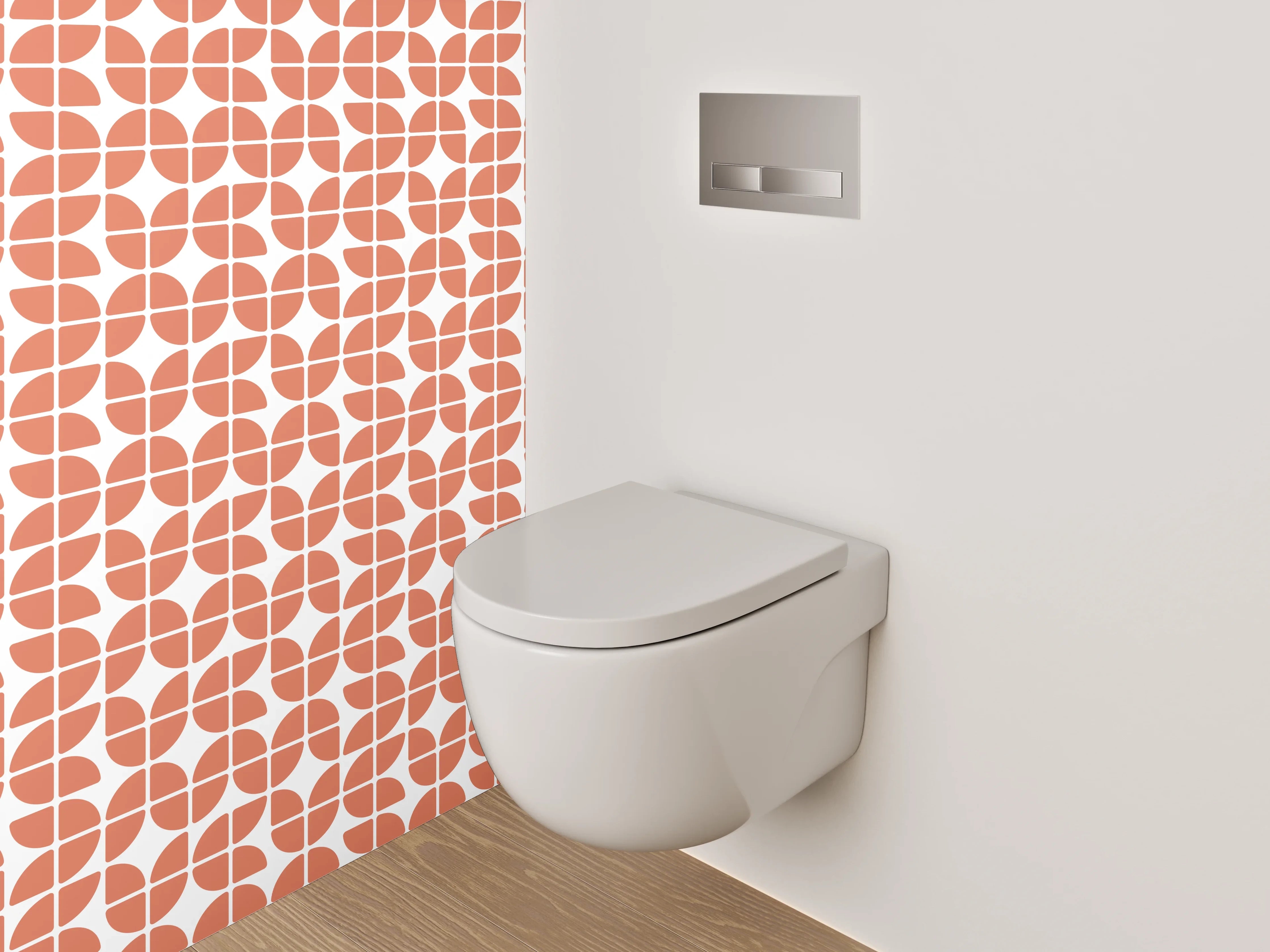 WC-Rückwand - Retro Kachelmuster in Orange Weiß