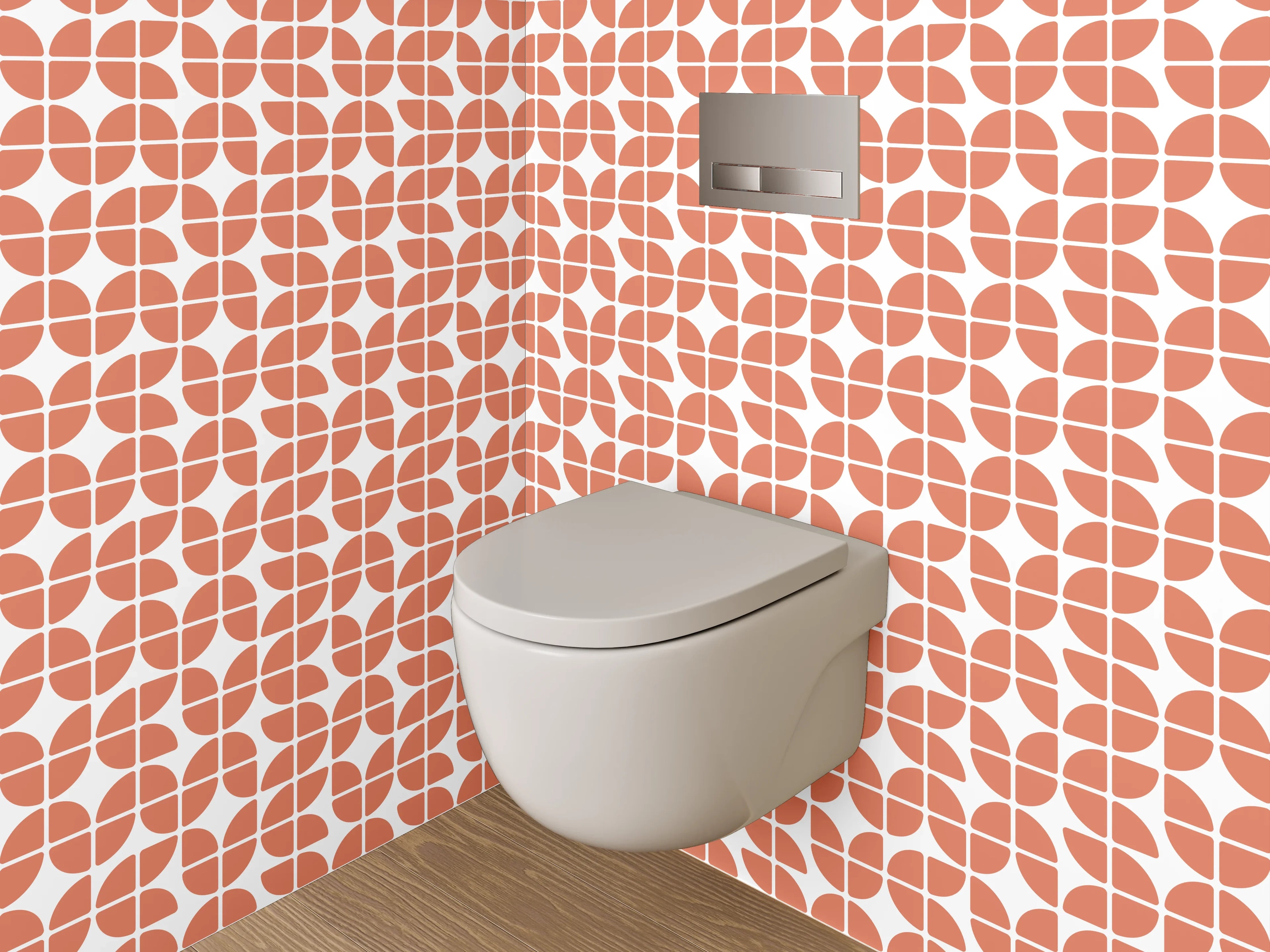 WC-Rückwand - Retro Kachelmuster in Orange Weiß