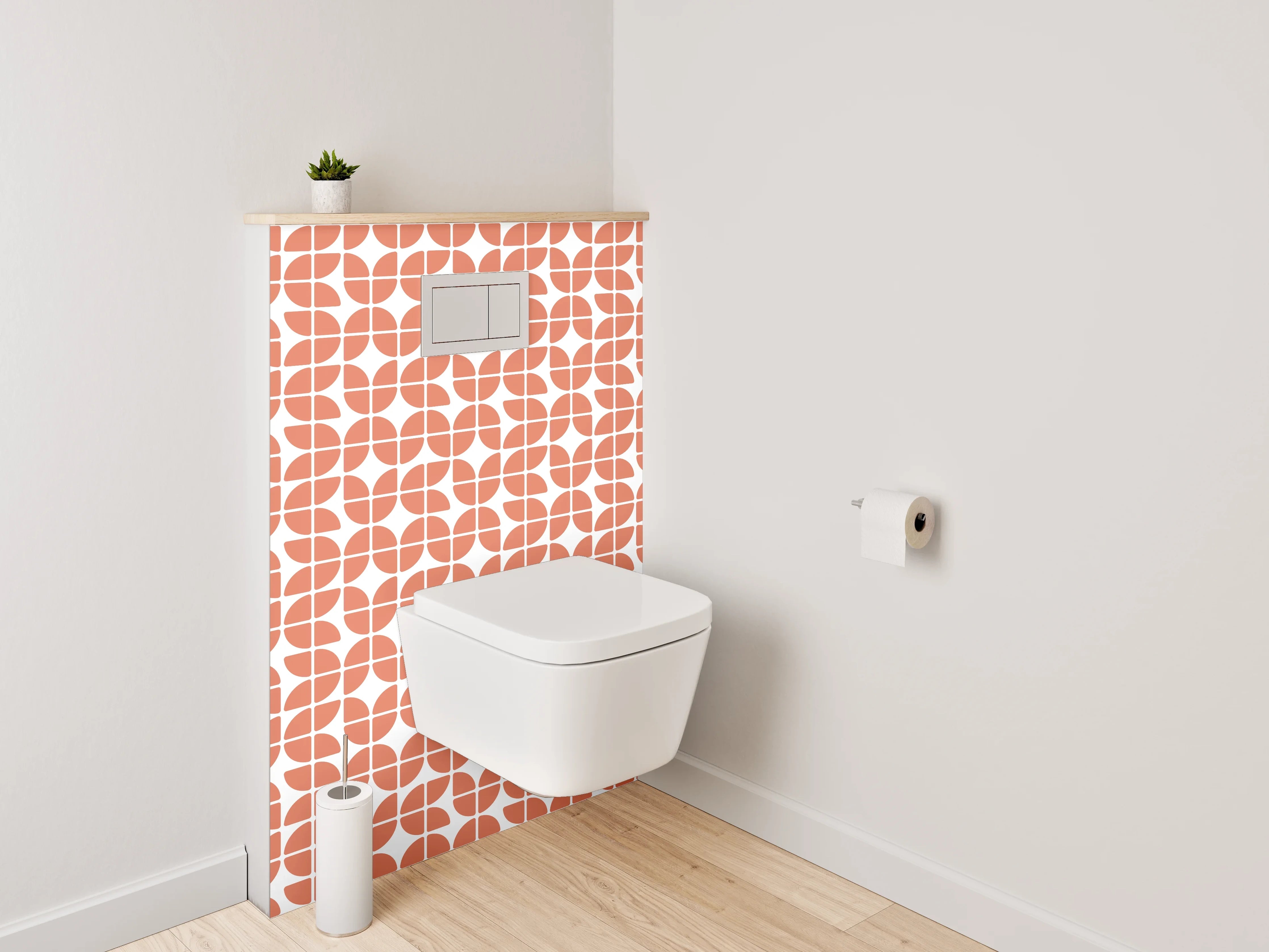 WC-Rückwand - Retro Kachelmuster in Orange Weiß