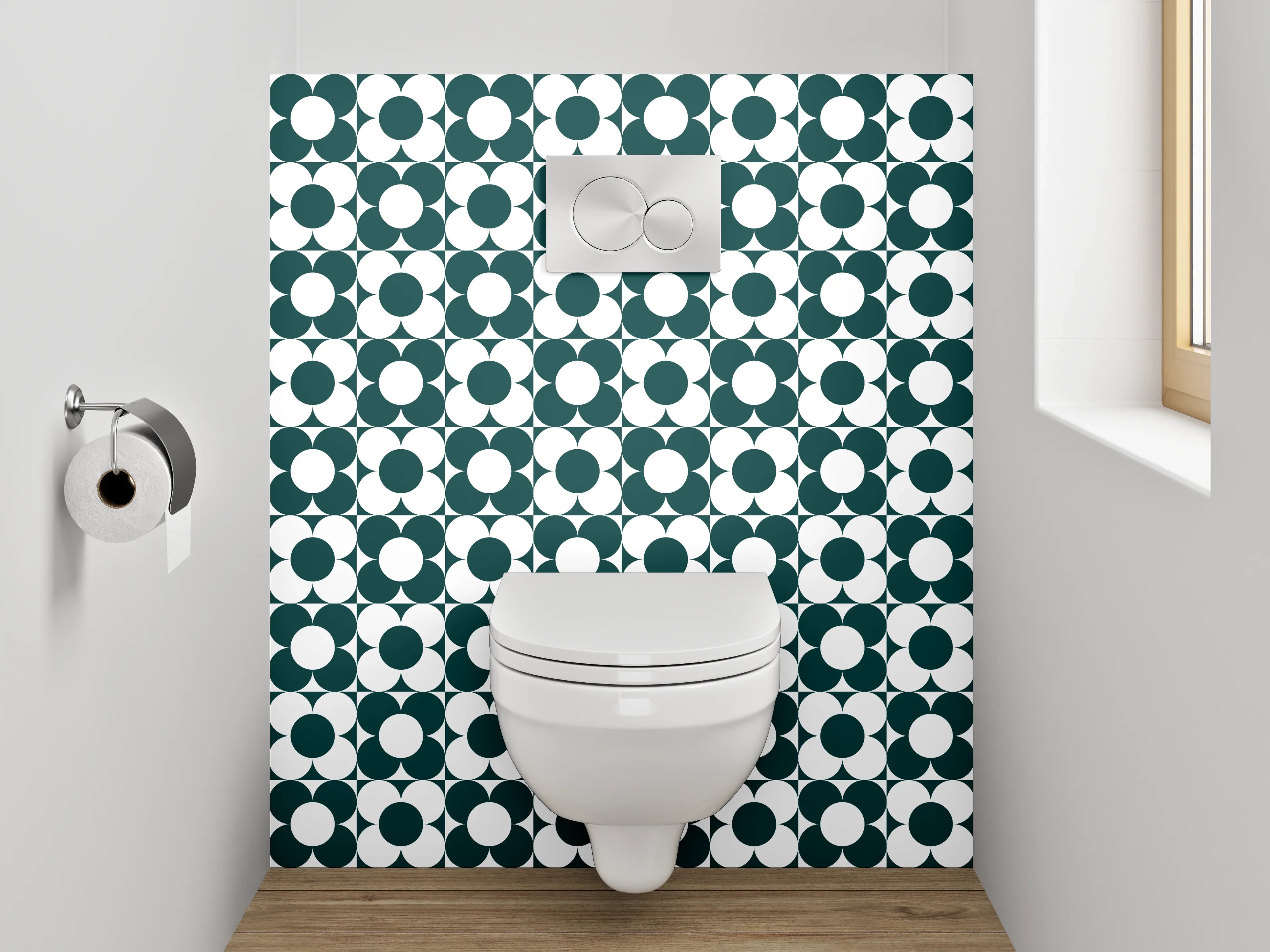 WC-Rückwand - Retro Kreis Muster Grün Weiß