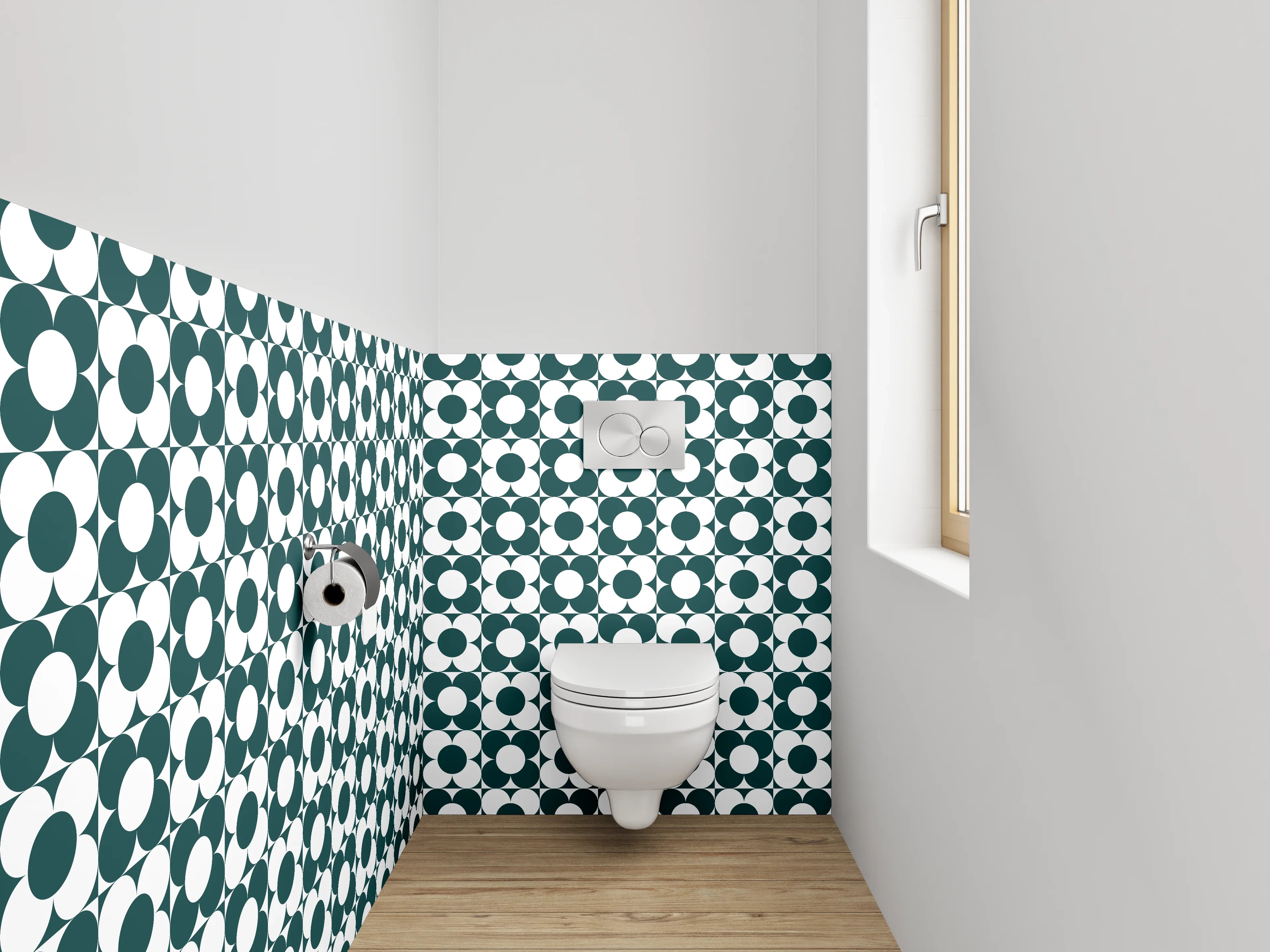 WC-Rückwand - Retro Kreis Muster Grün Weiß