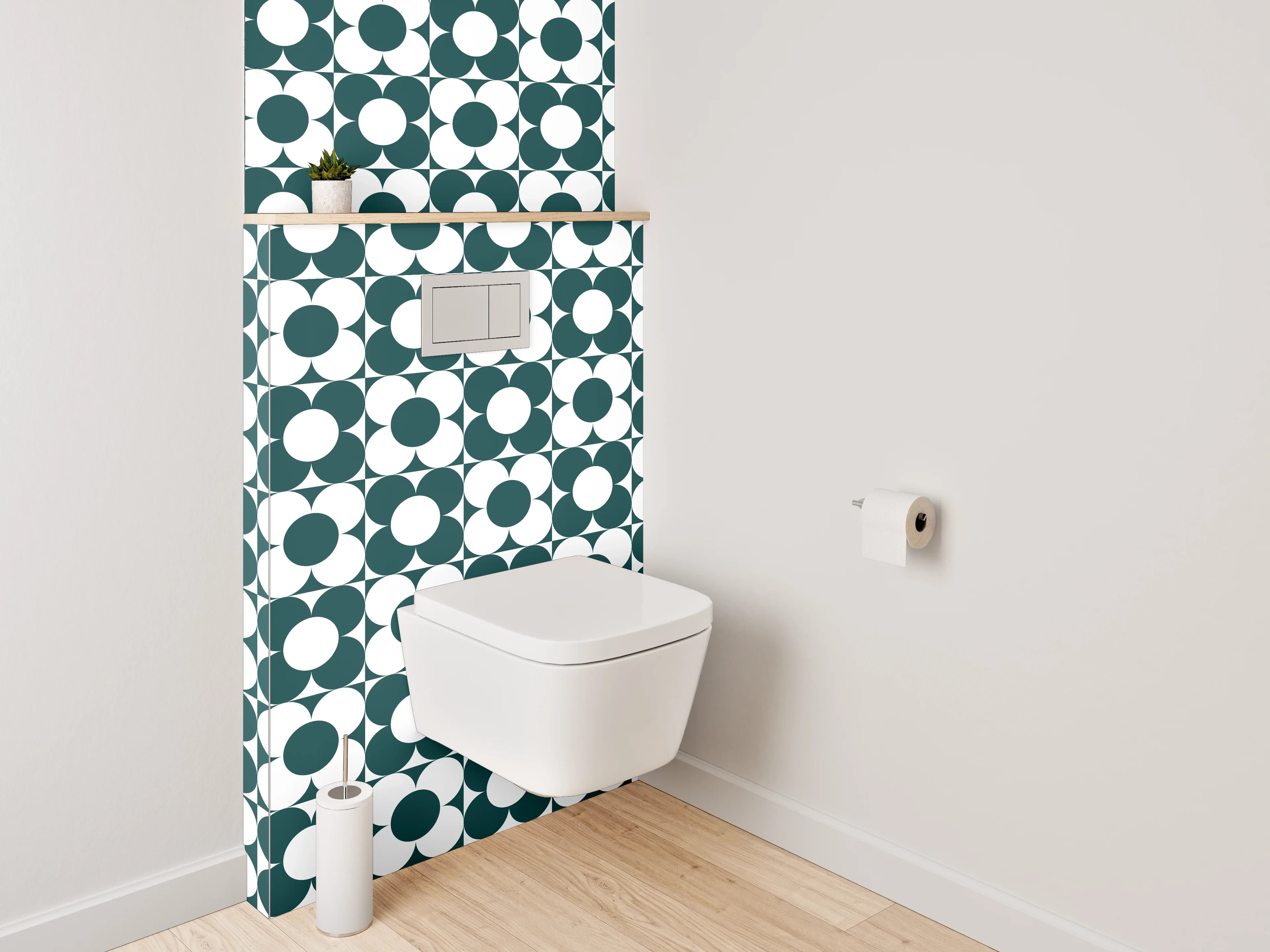 WC-Rückwand - Retro Kreis Muster Grün Weiß