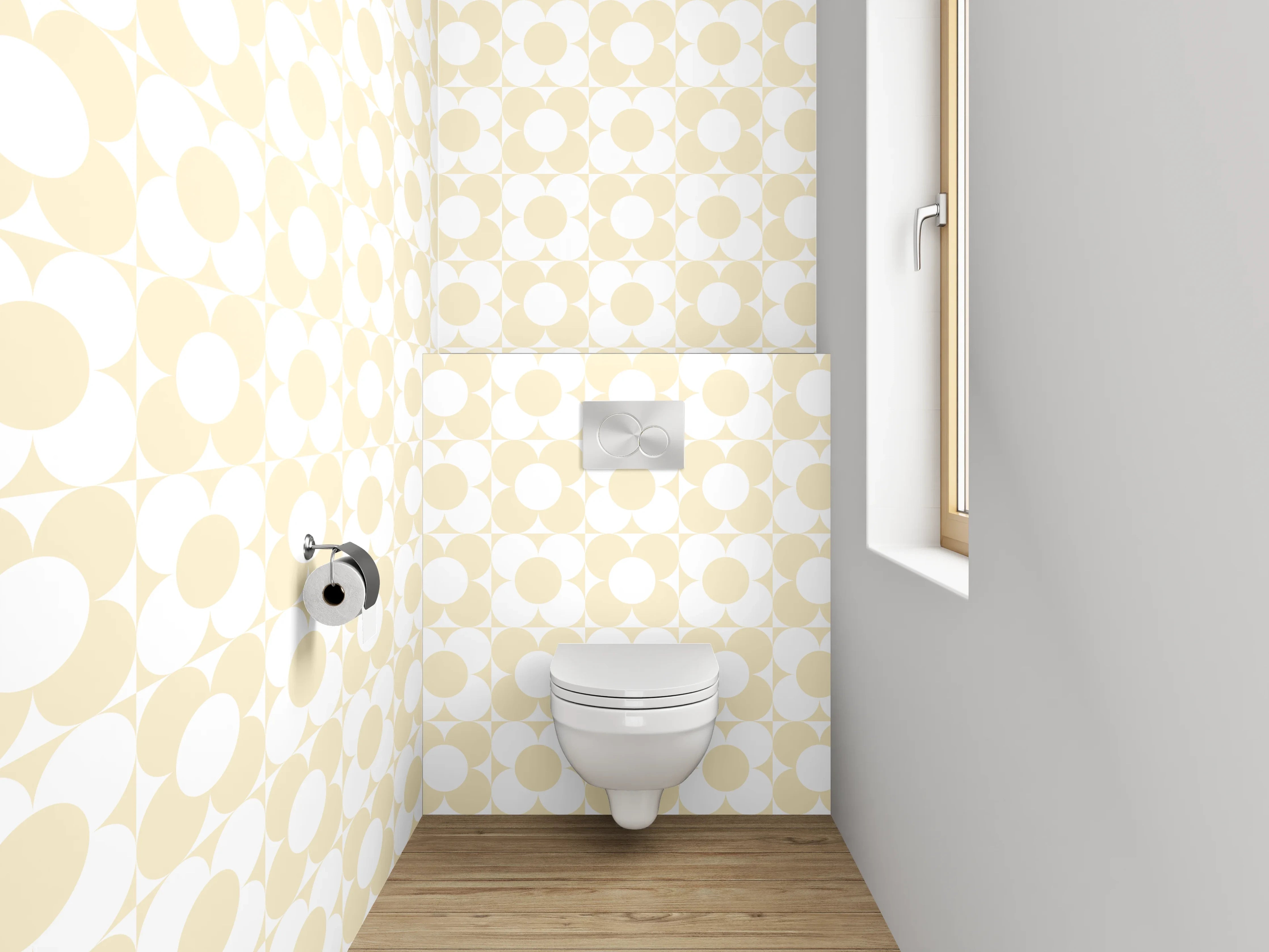 WC-Rückwand - Retro Kreismuster Beige Weiß