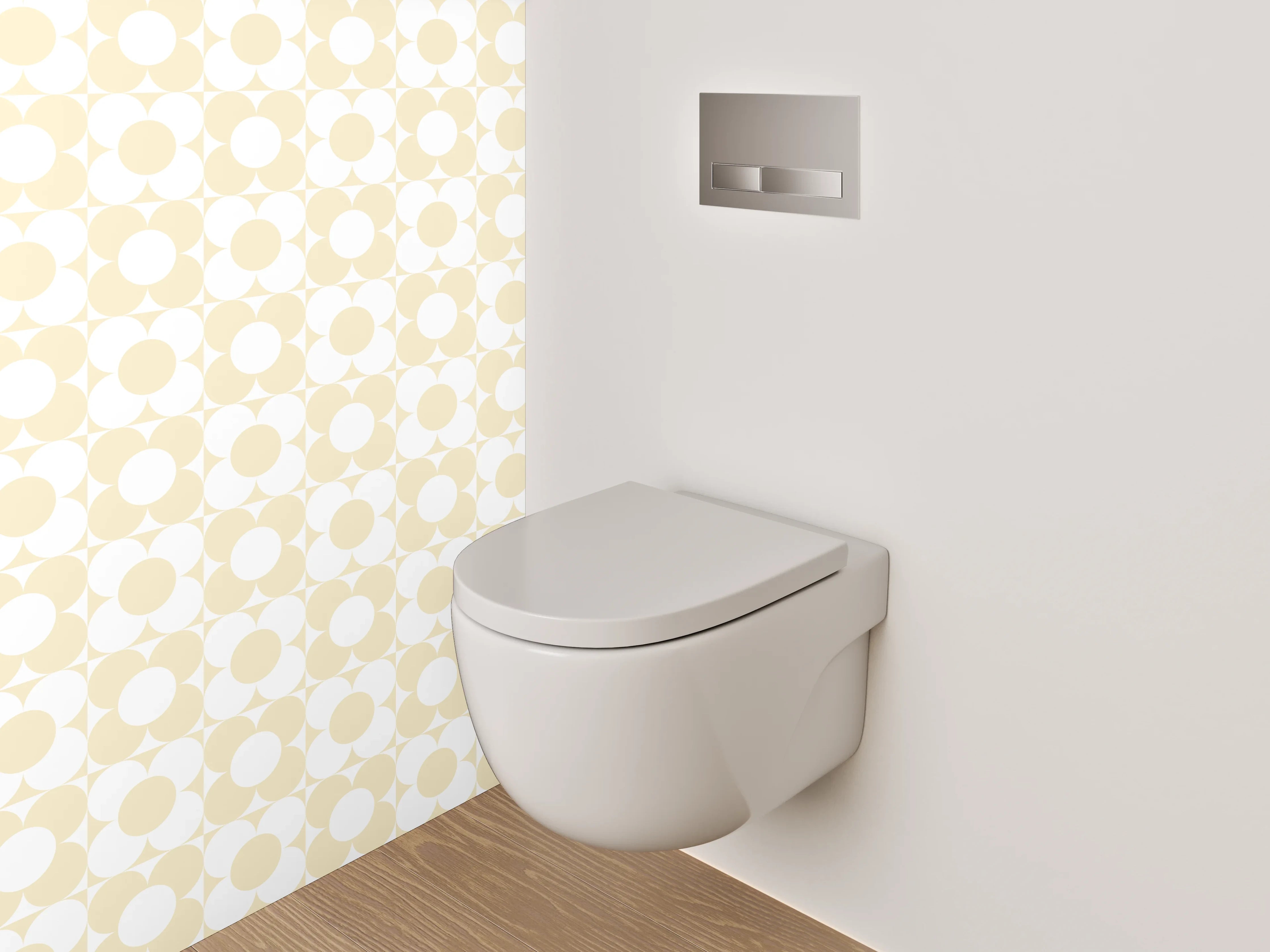 WC-Rückwand - Retro Kreismuster Beige Weiß