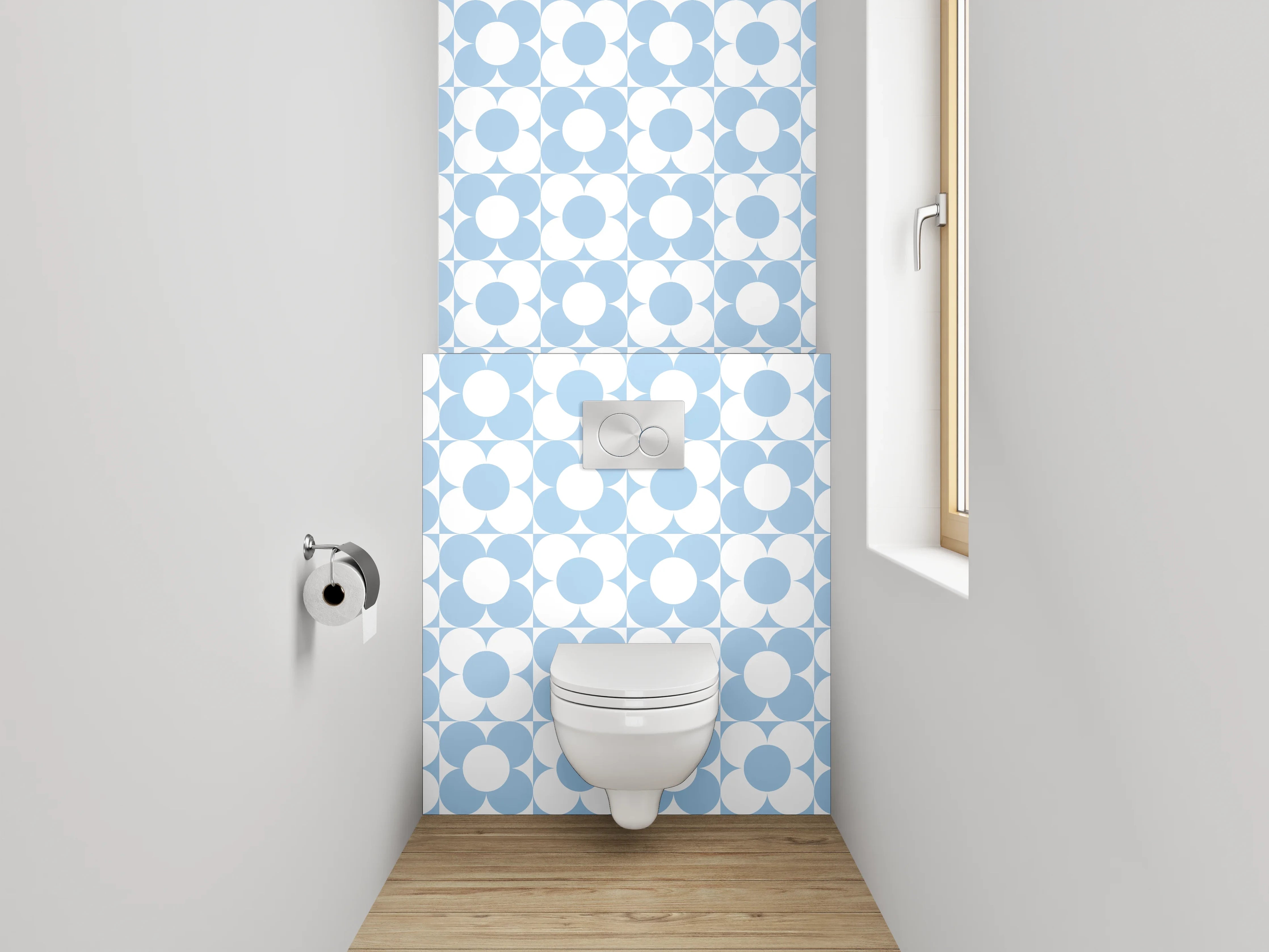 WC-Rückwand - Retro Kreismuster Blau Weiß