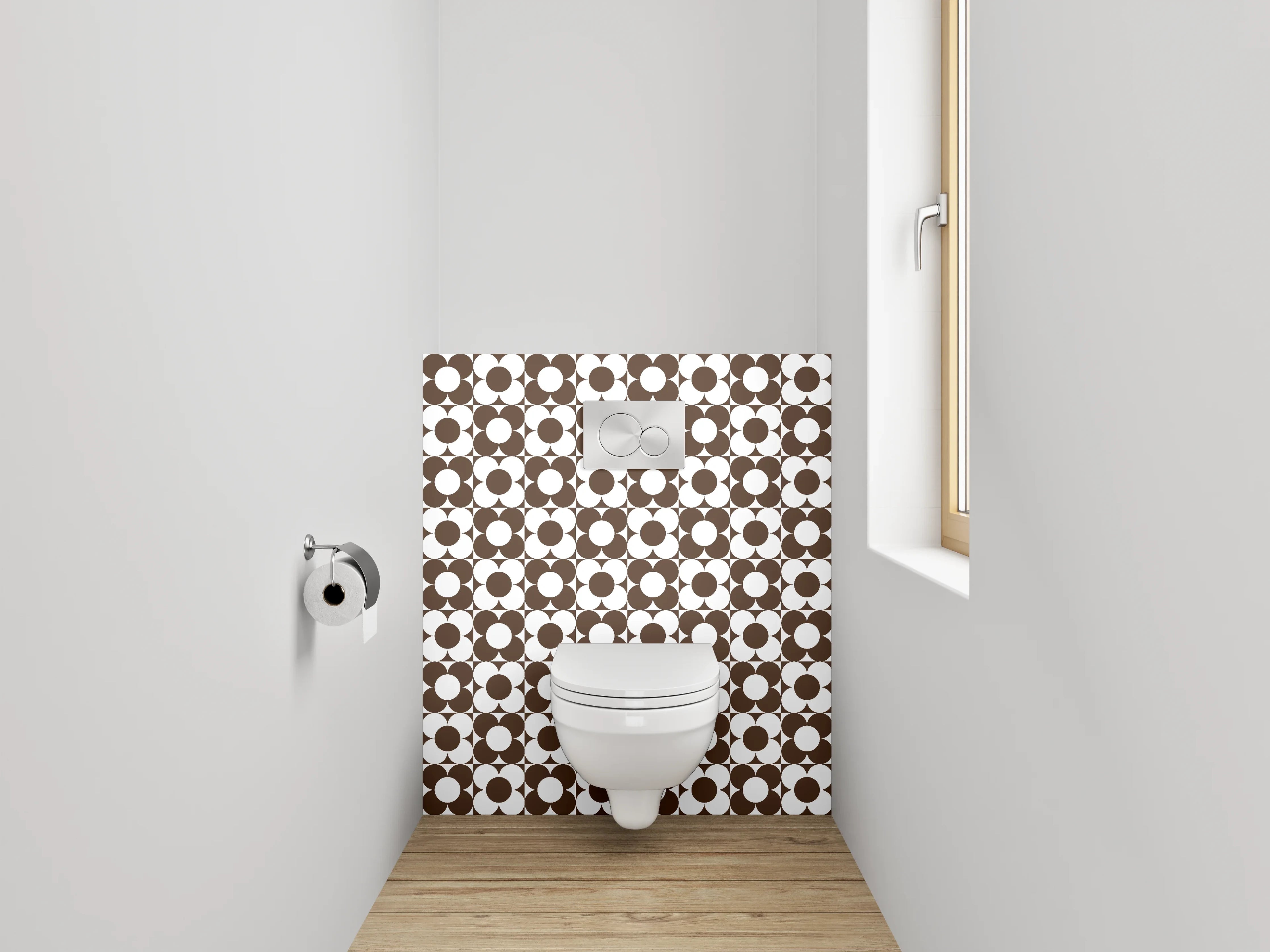 WC-Rückwand - Retro Kreismuster Braun Weiß