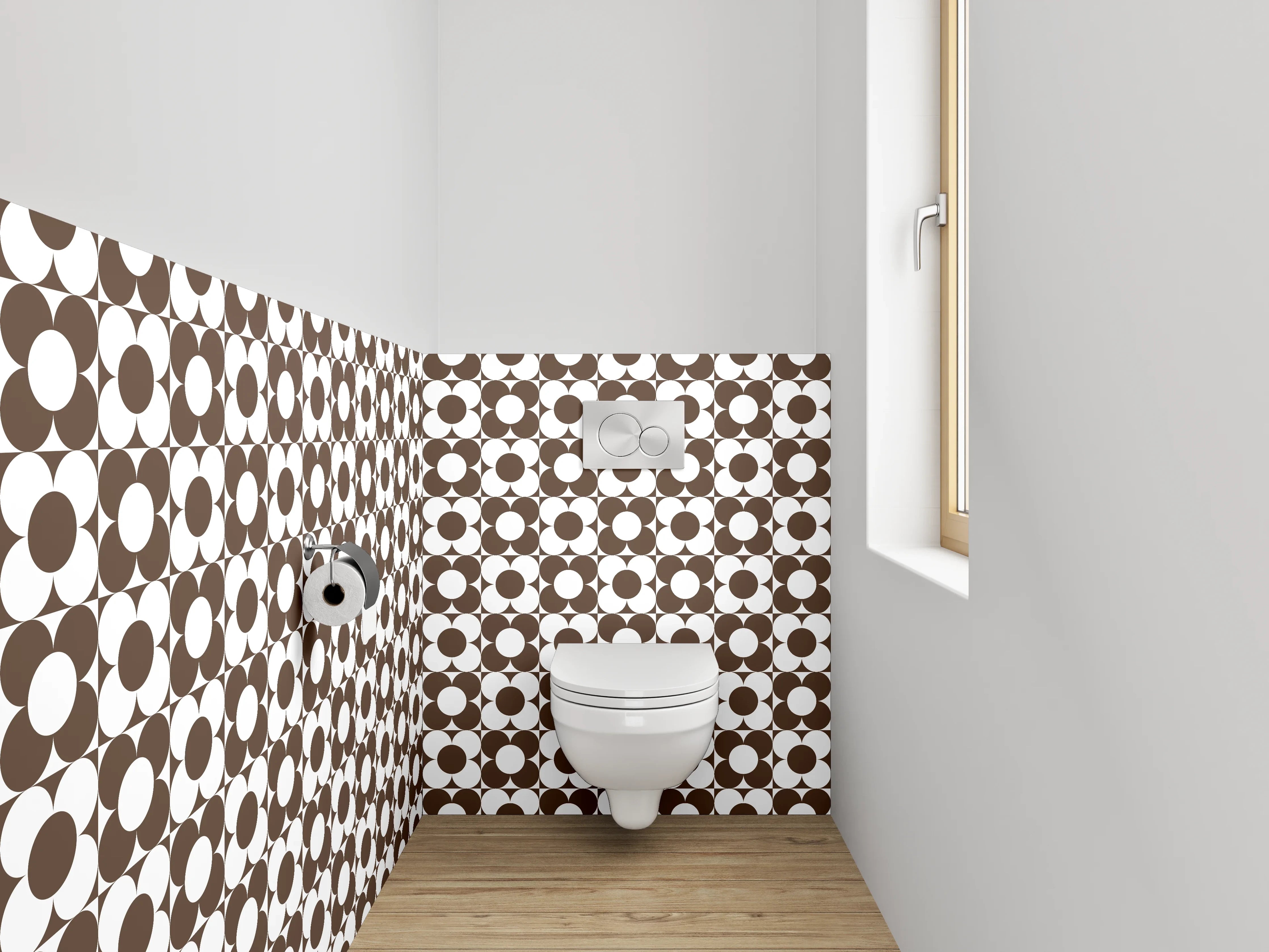 WC-Rückwand - Retro Kreismuster Braun Weiß