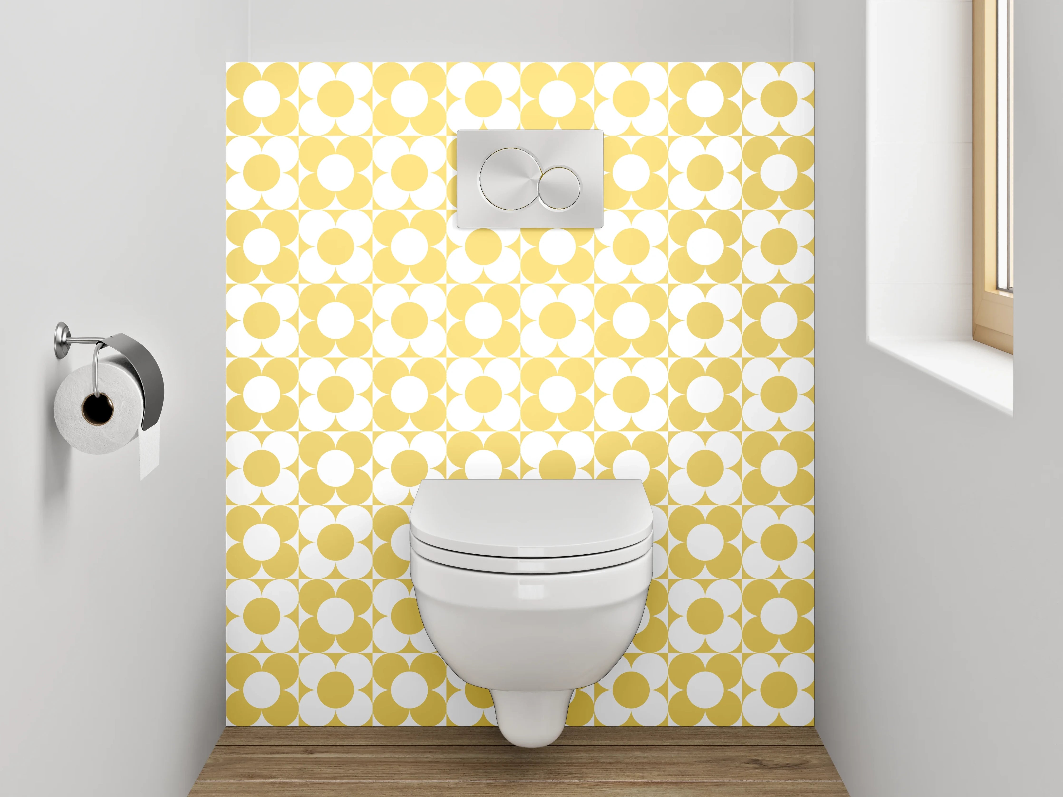 WC-Rückwand - Retro Kreismuster Gelb-Weiß Design