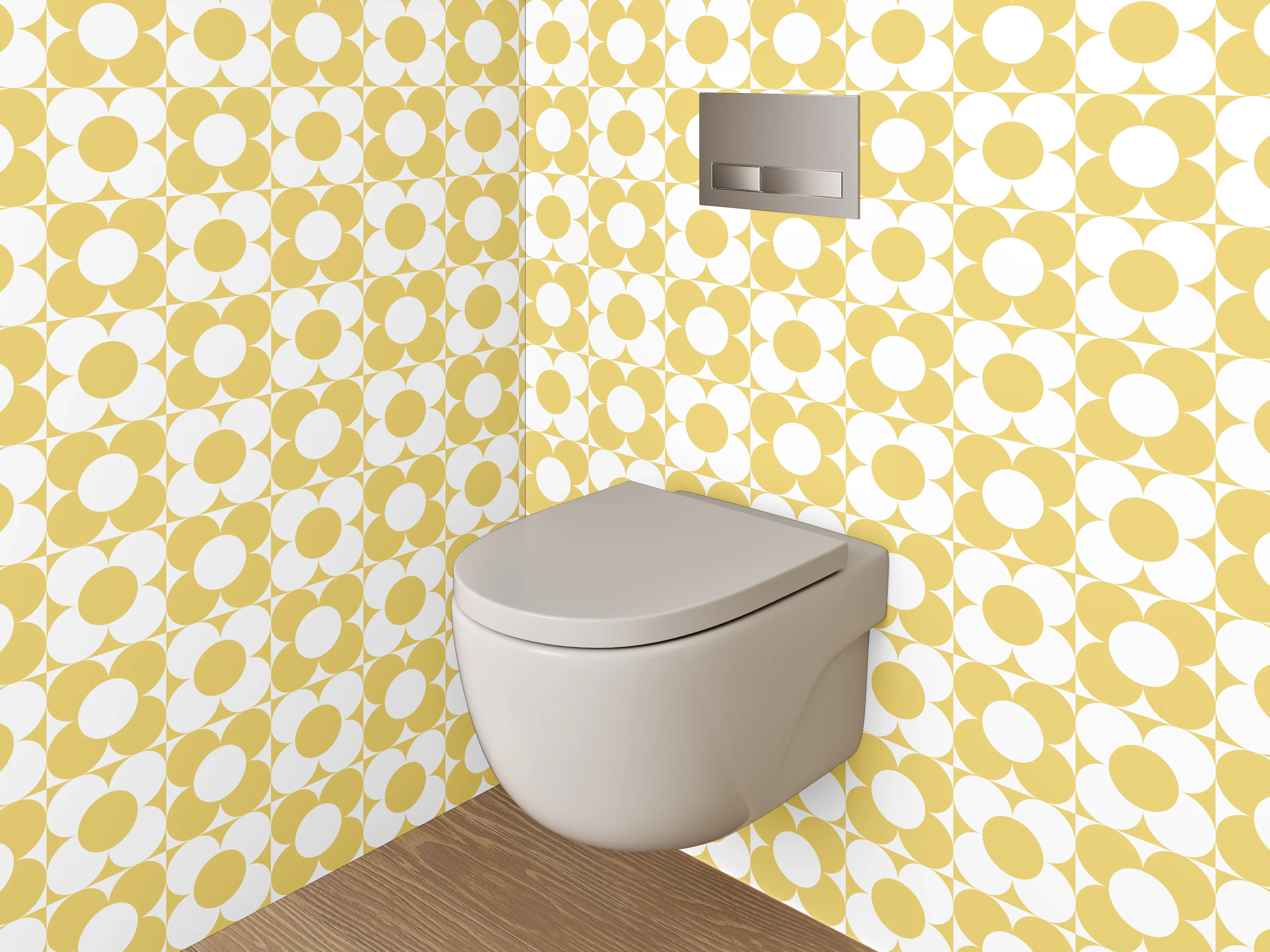 WC-Rückwand - Retro Kreismuster Gelb-Weiß Design