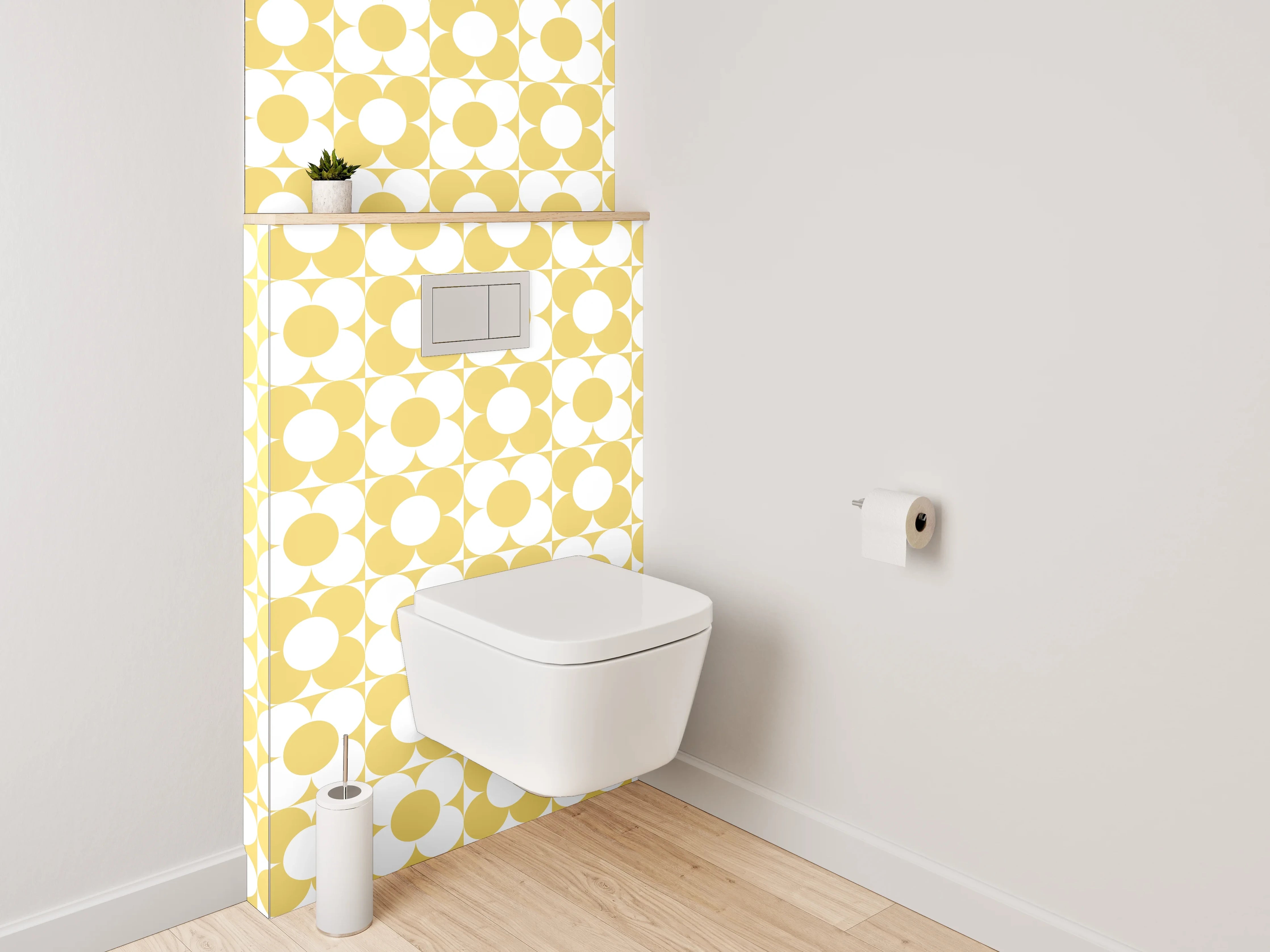 WC-Rückwand - Retro Kreismuster Gelb-Weiß Design