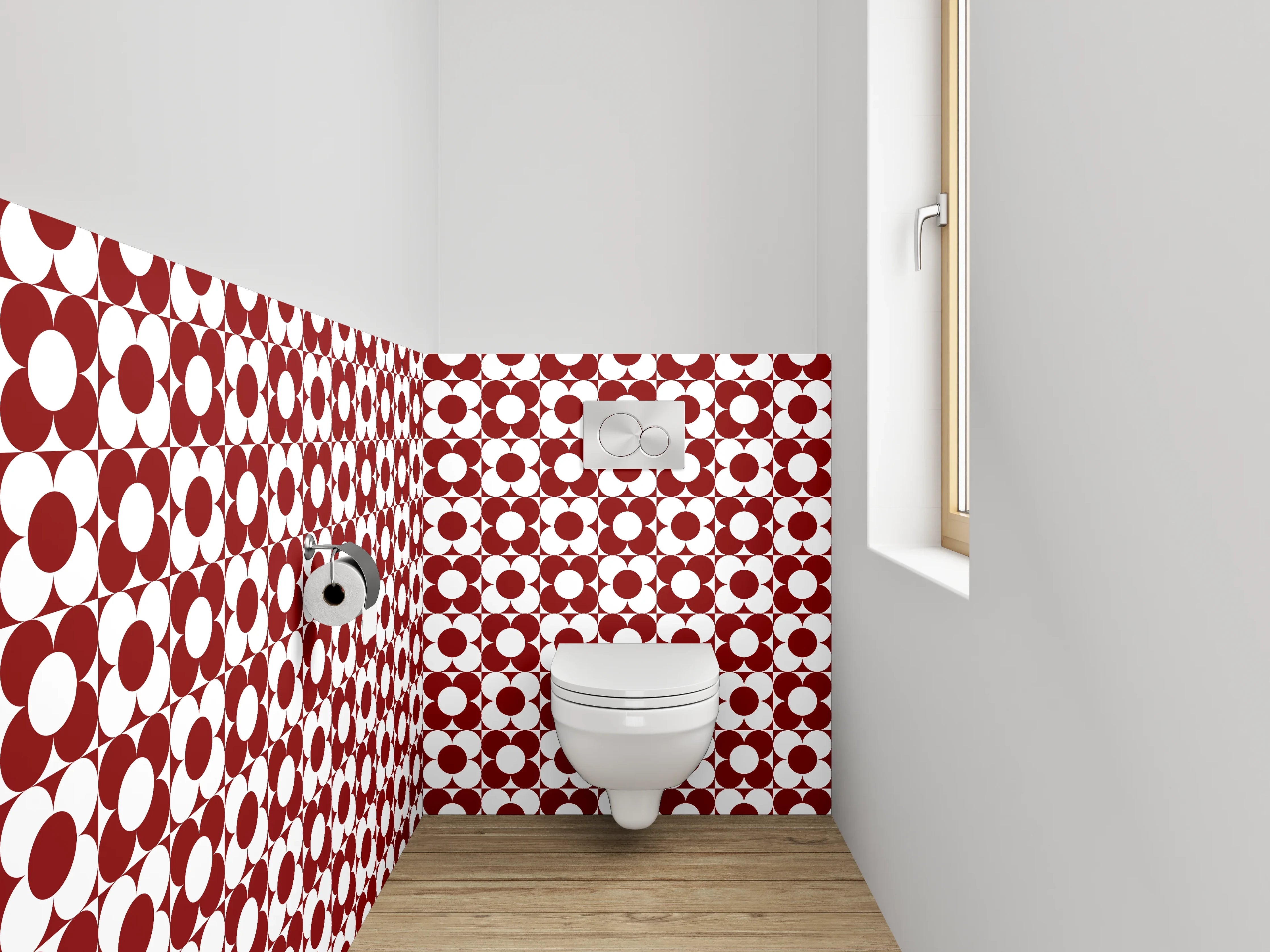 WC-Rückwand - Retro Kreismuster Rot-Weiß