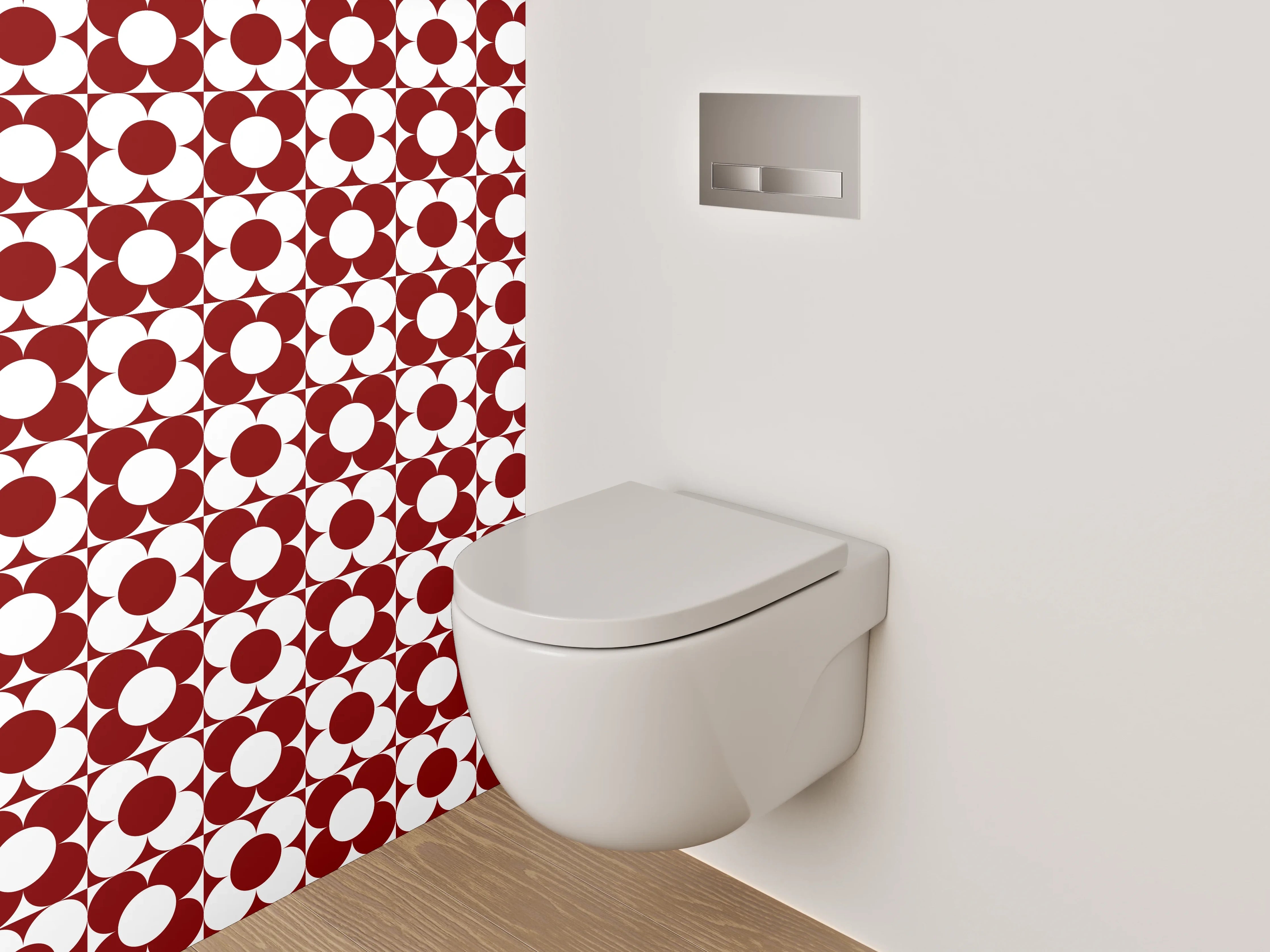 WC-Rückwand - Retro Kreismuster Rot-Weiß