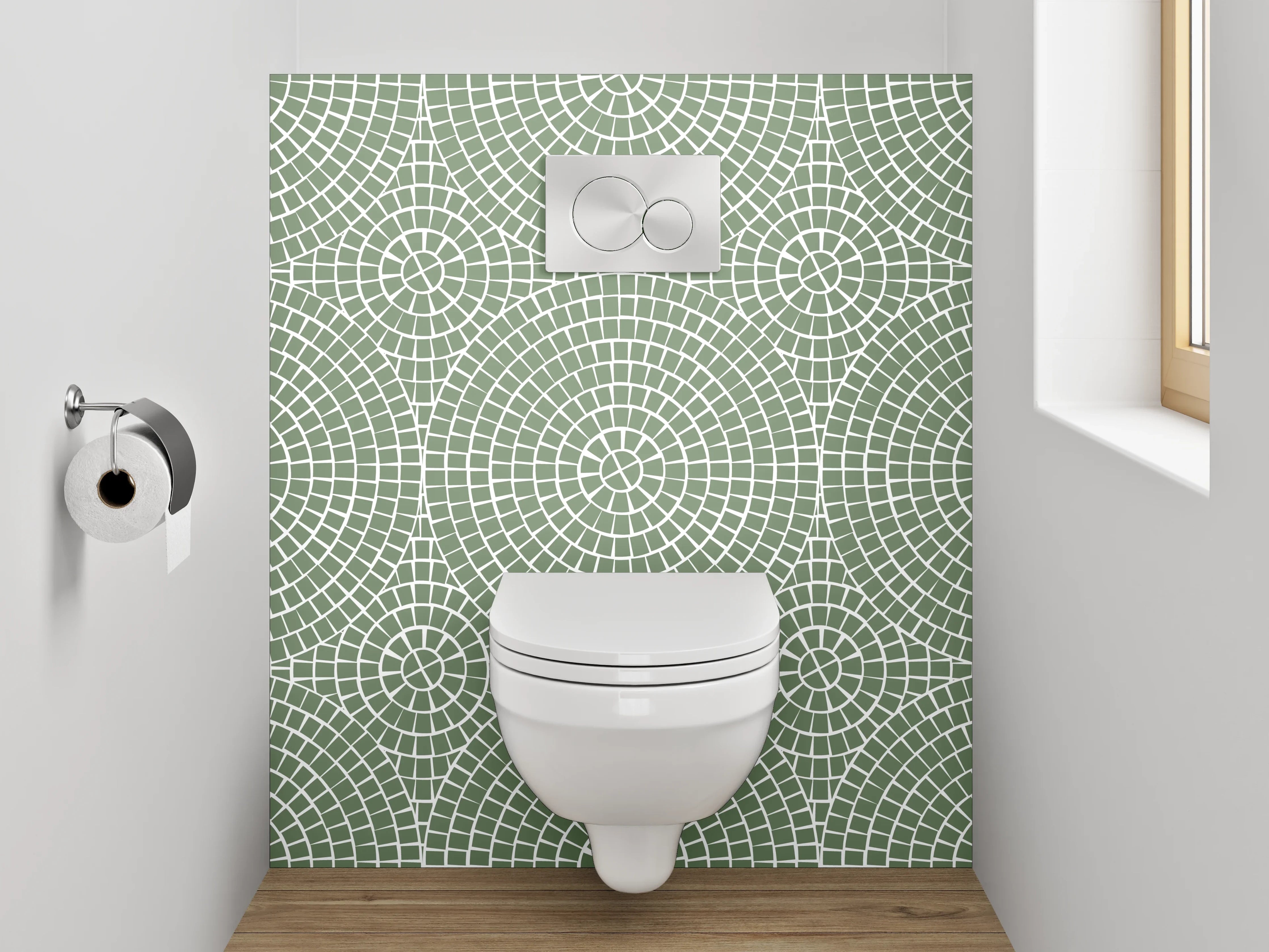 WC-Rückwand - Retro Kreismuster grün weiß
