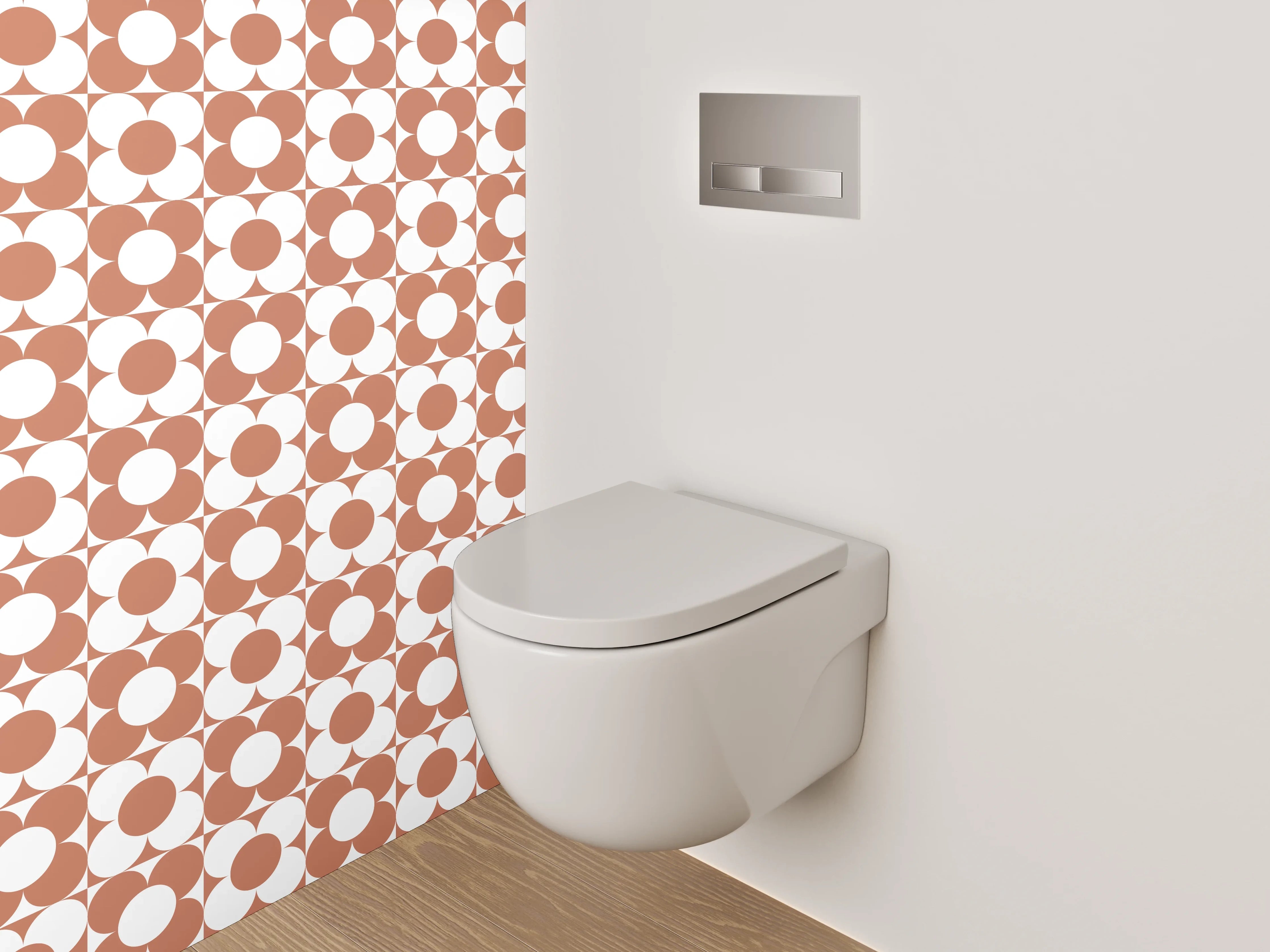 WC-Rückwand - Retro Kreismuster in Terrakotta Weiß