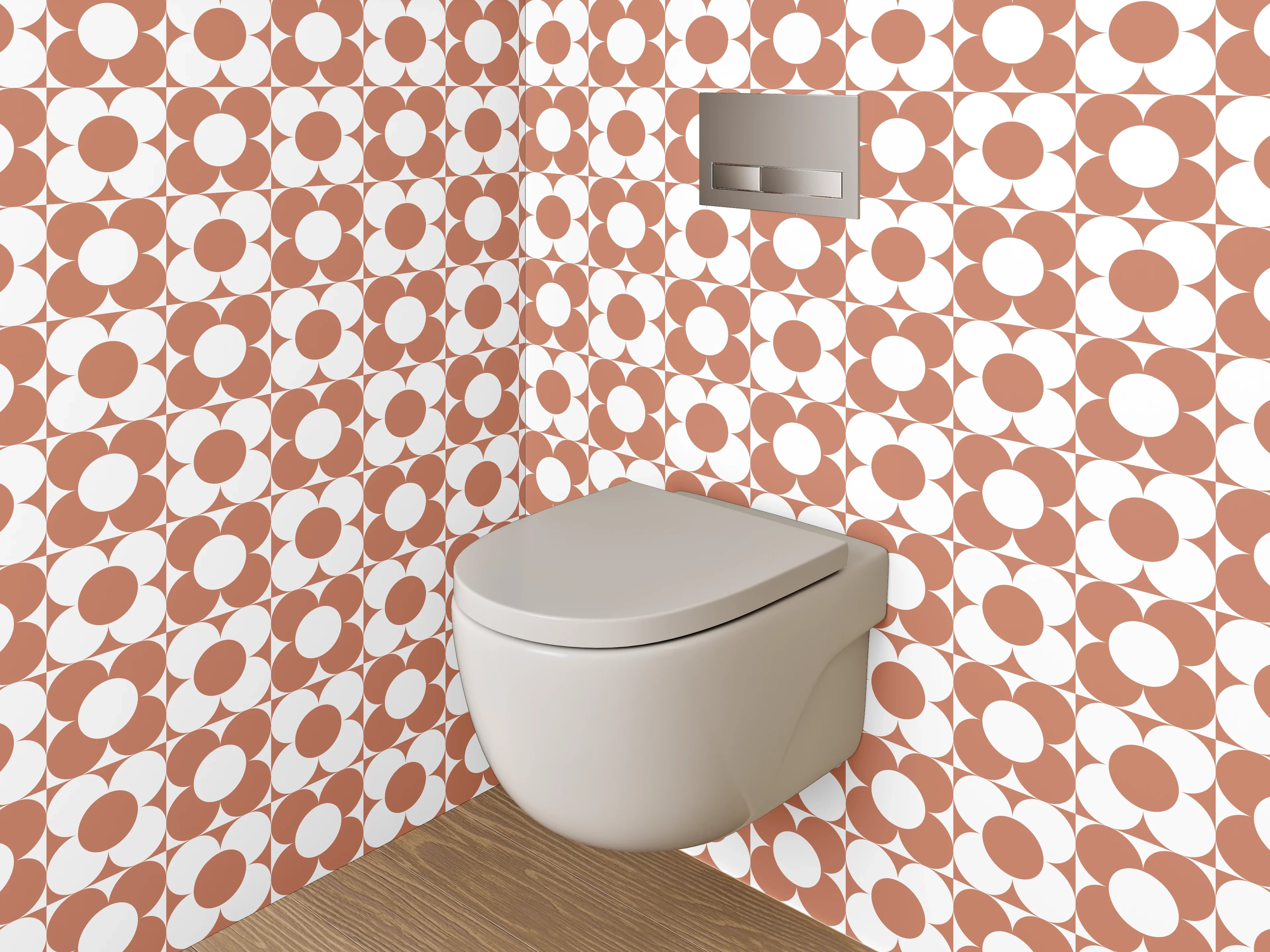 WC-Rückwand - Retro Kreismuster in Terrakotta Weiß