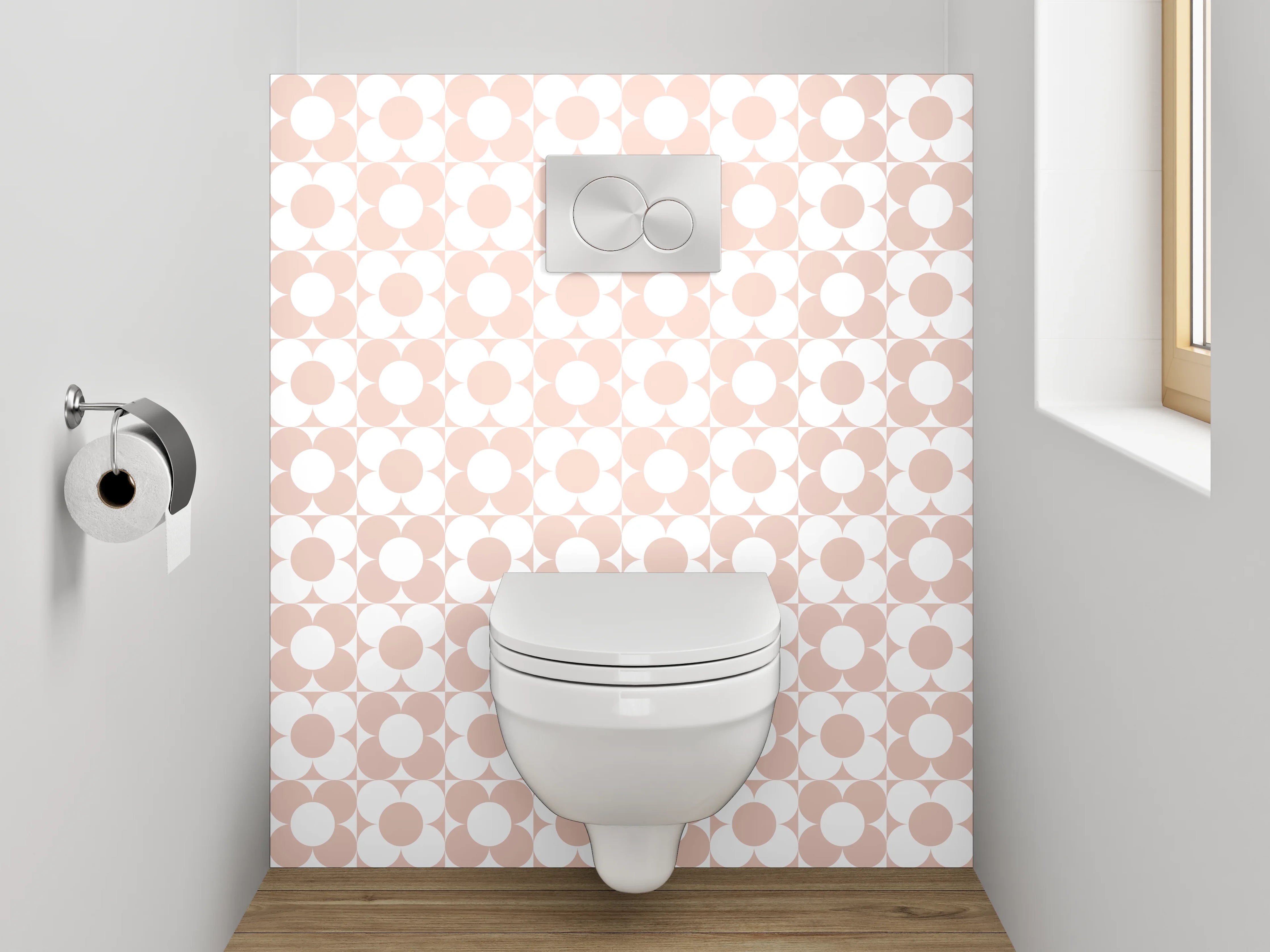 WC-Rückwand - Retro Kreismuster rosa-weiß