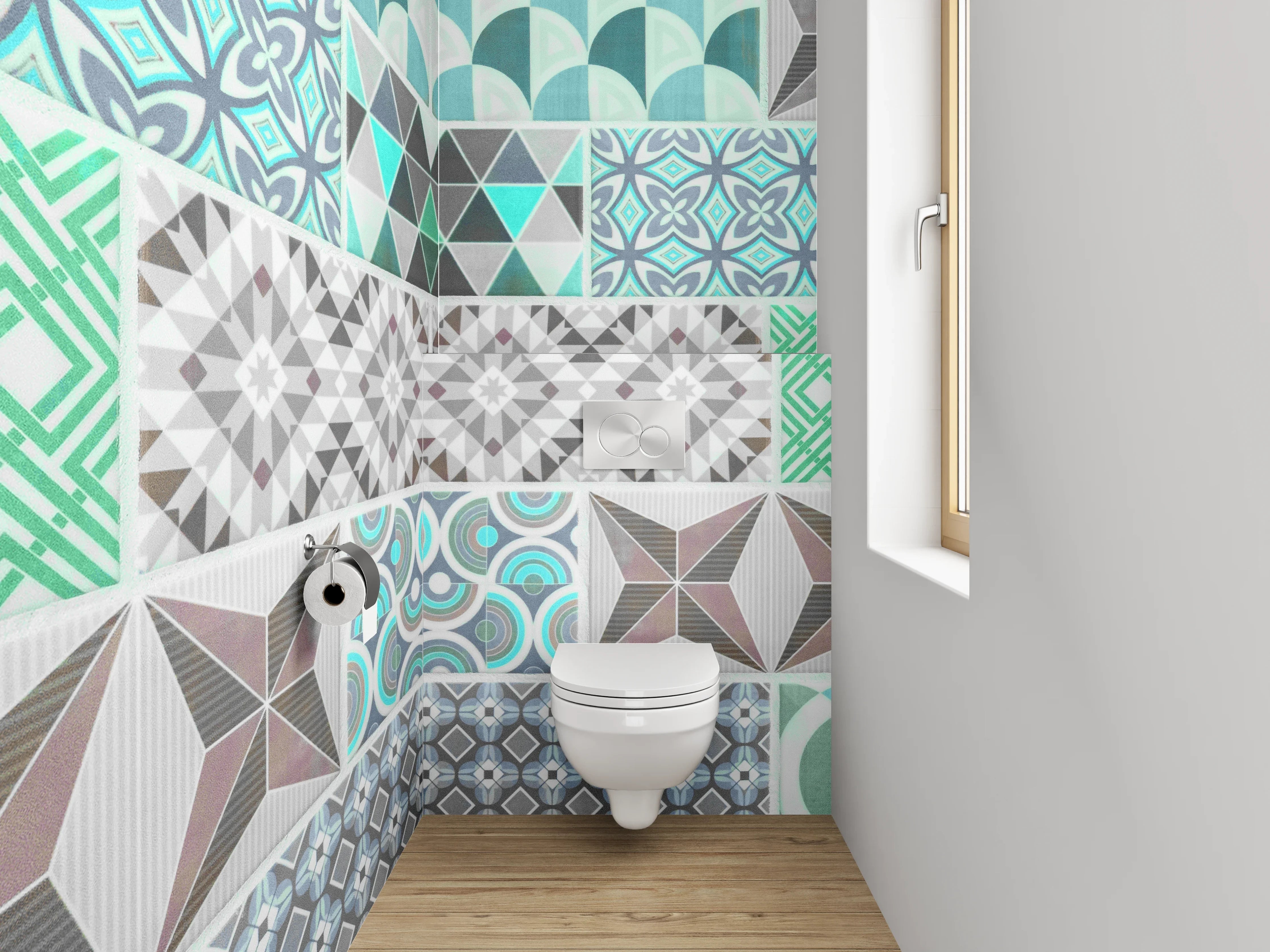 WC-Rückwand - Retro Mosaik Fliesen Muster Türkis