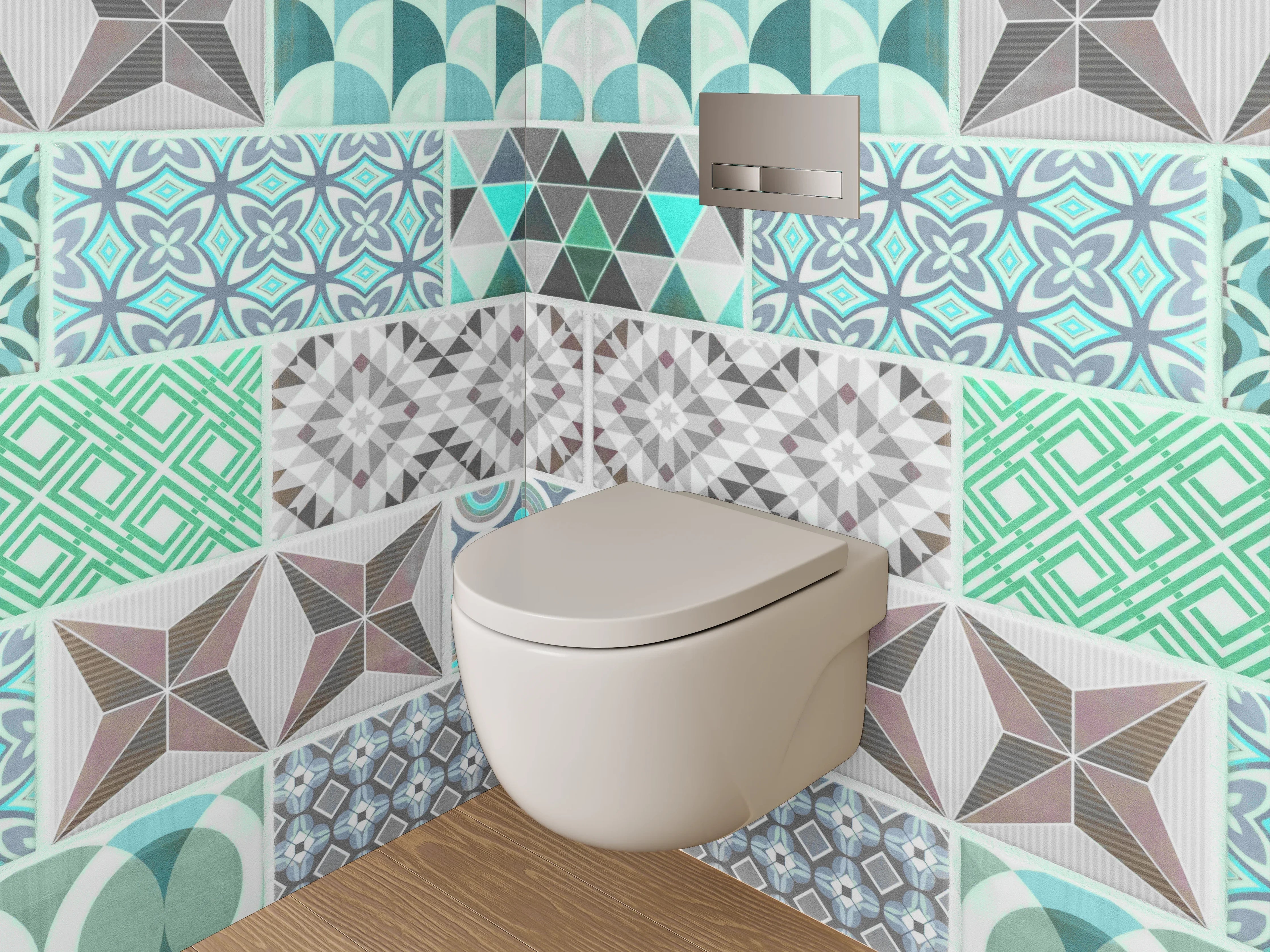 WC-Rückwand - Retro Mosaik Fliesen Muster Türkis