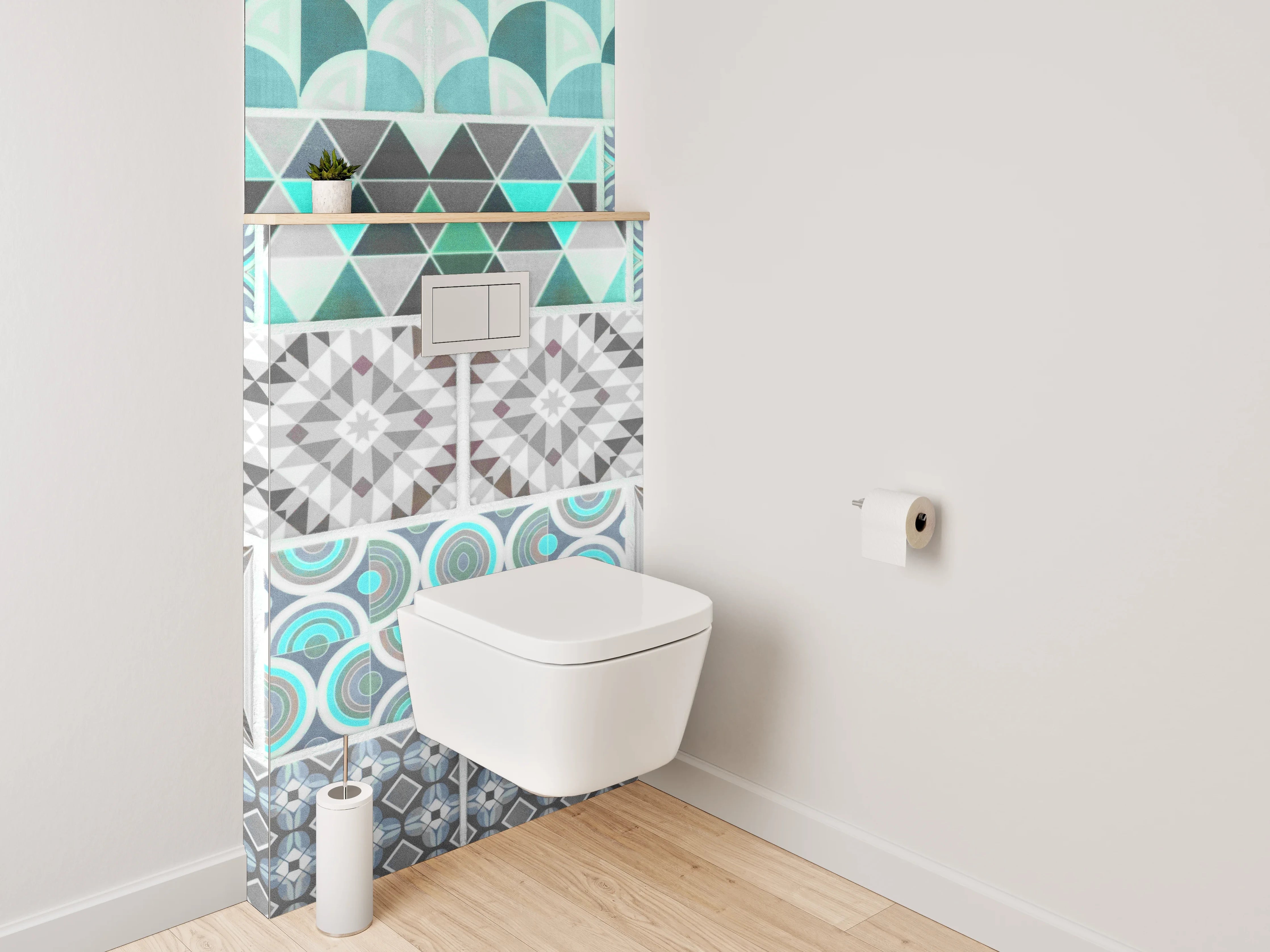 WC-Rückwand - Retro Mosaik Fliesen Muster Türkis