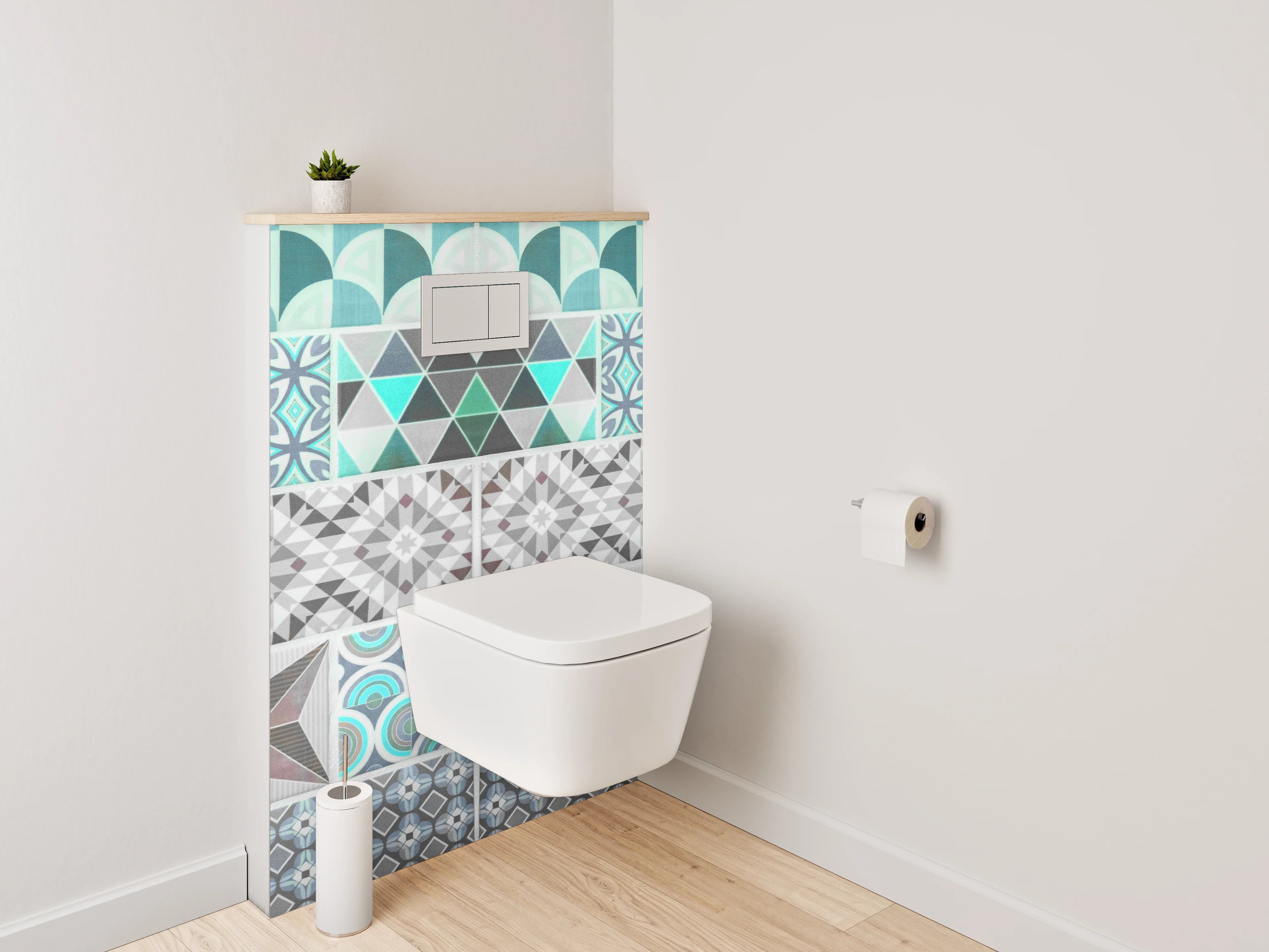 WC-Rückwand - Retro Mosaik Fliesen Muster Türkis