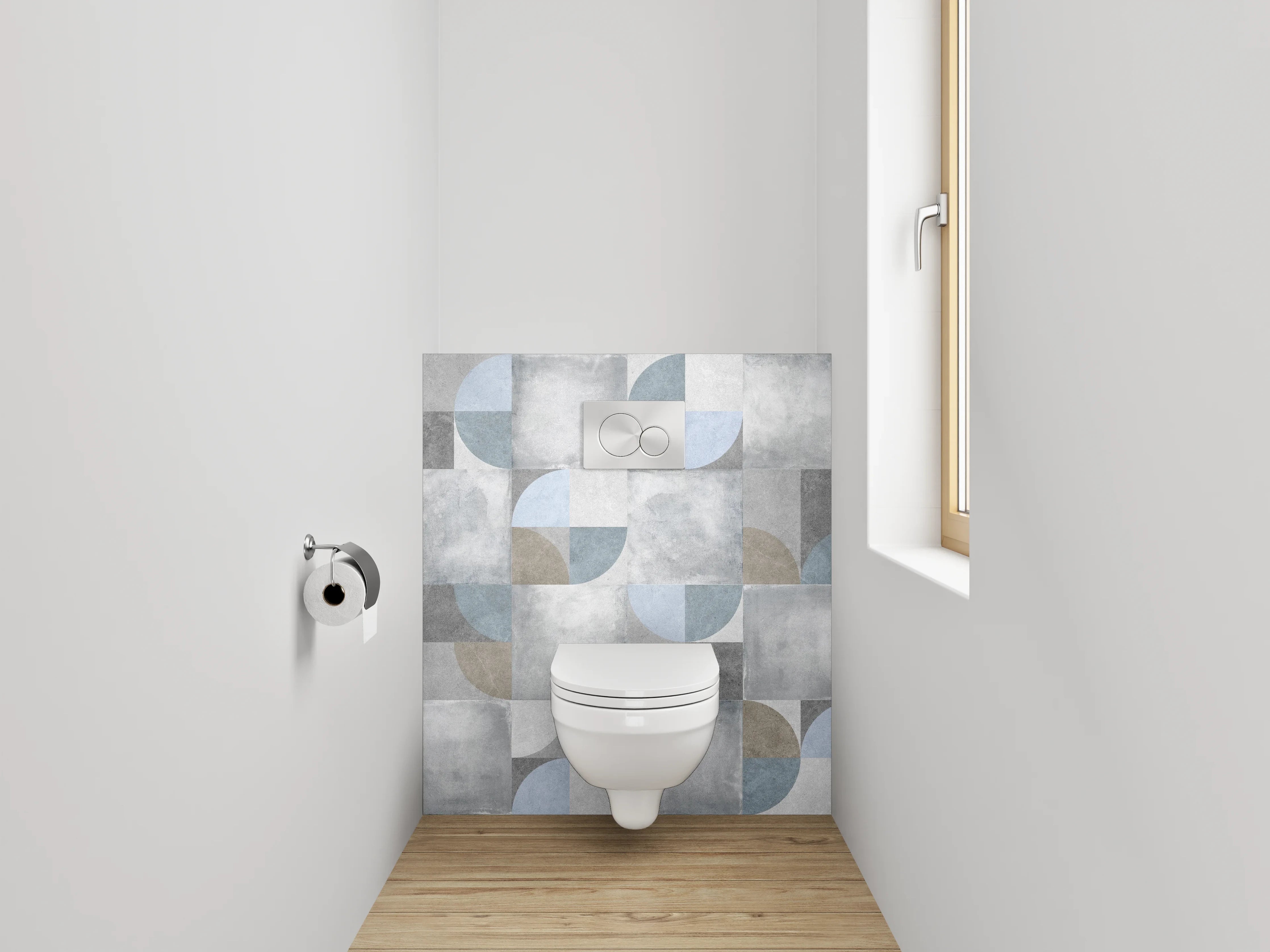 WC-Rückwand - Retro Mosaik Fliesen in Grau-Blau