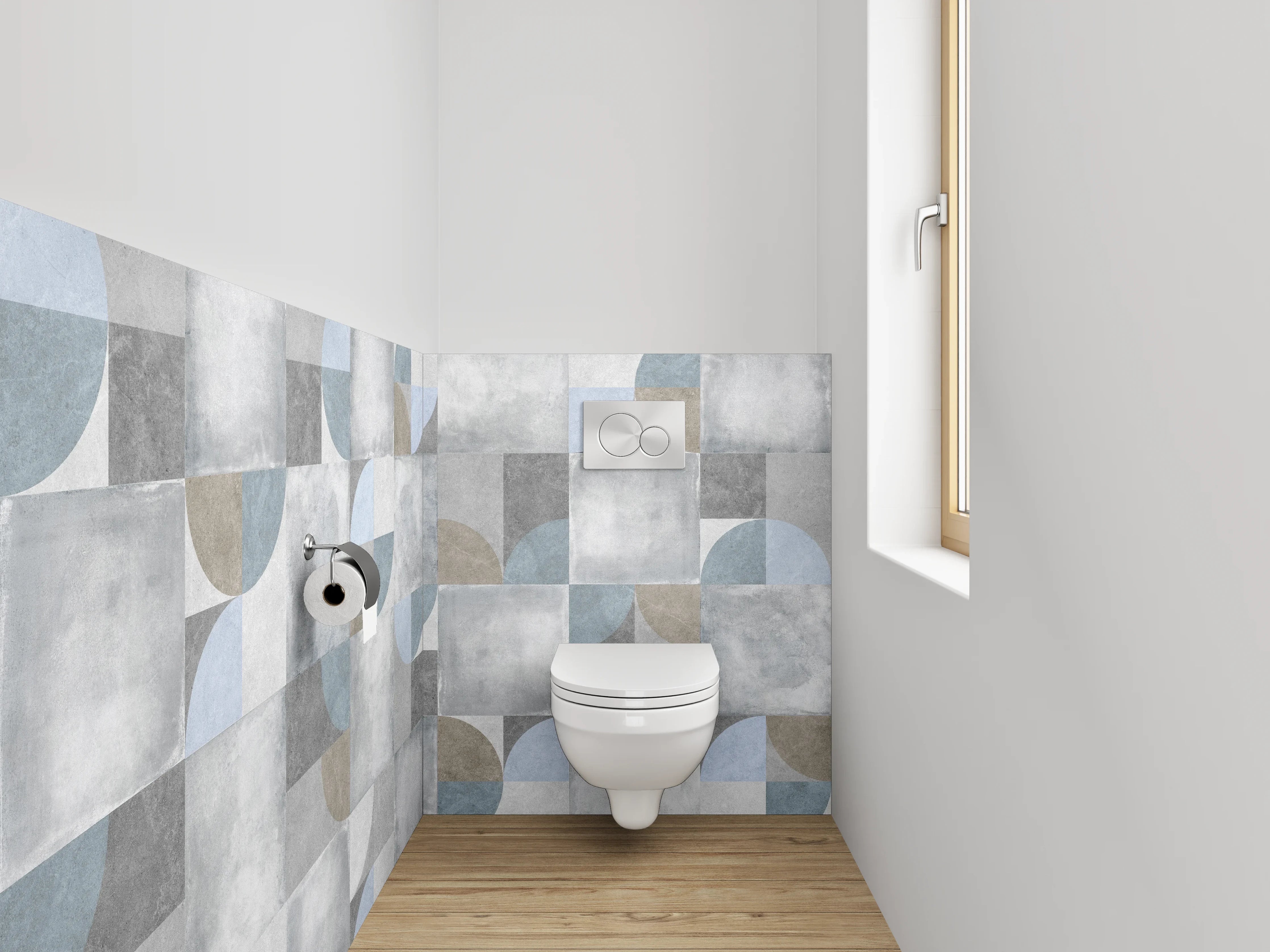 WC-Rückwand - Retro Mosaik Fliesen in Grau-Blau