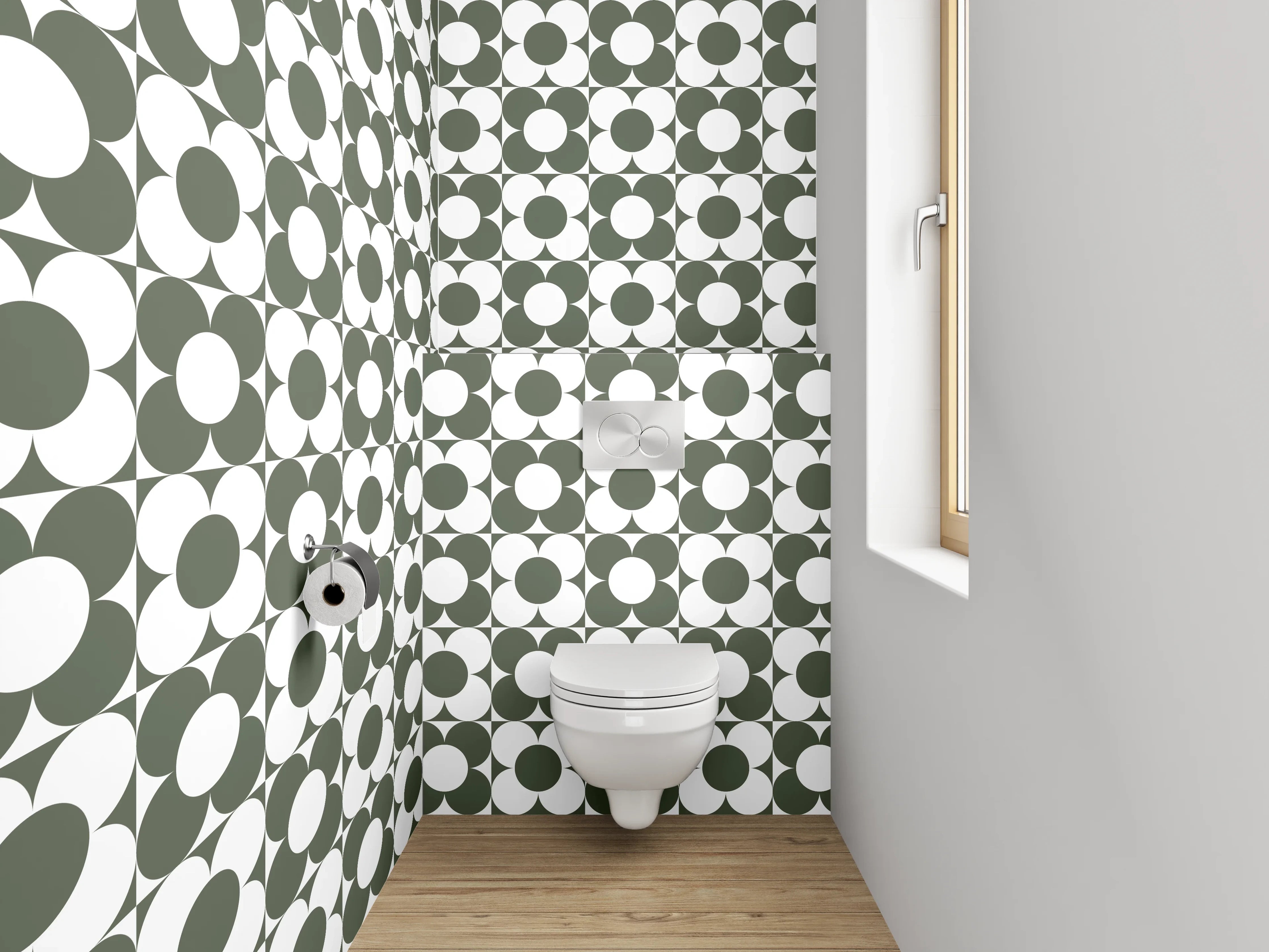WC-Rückwand - Retro Mosaik Muster grün-weiß
