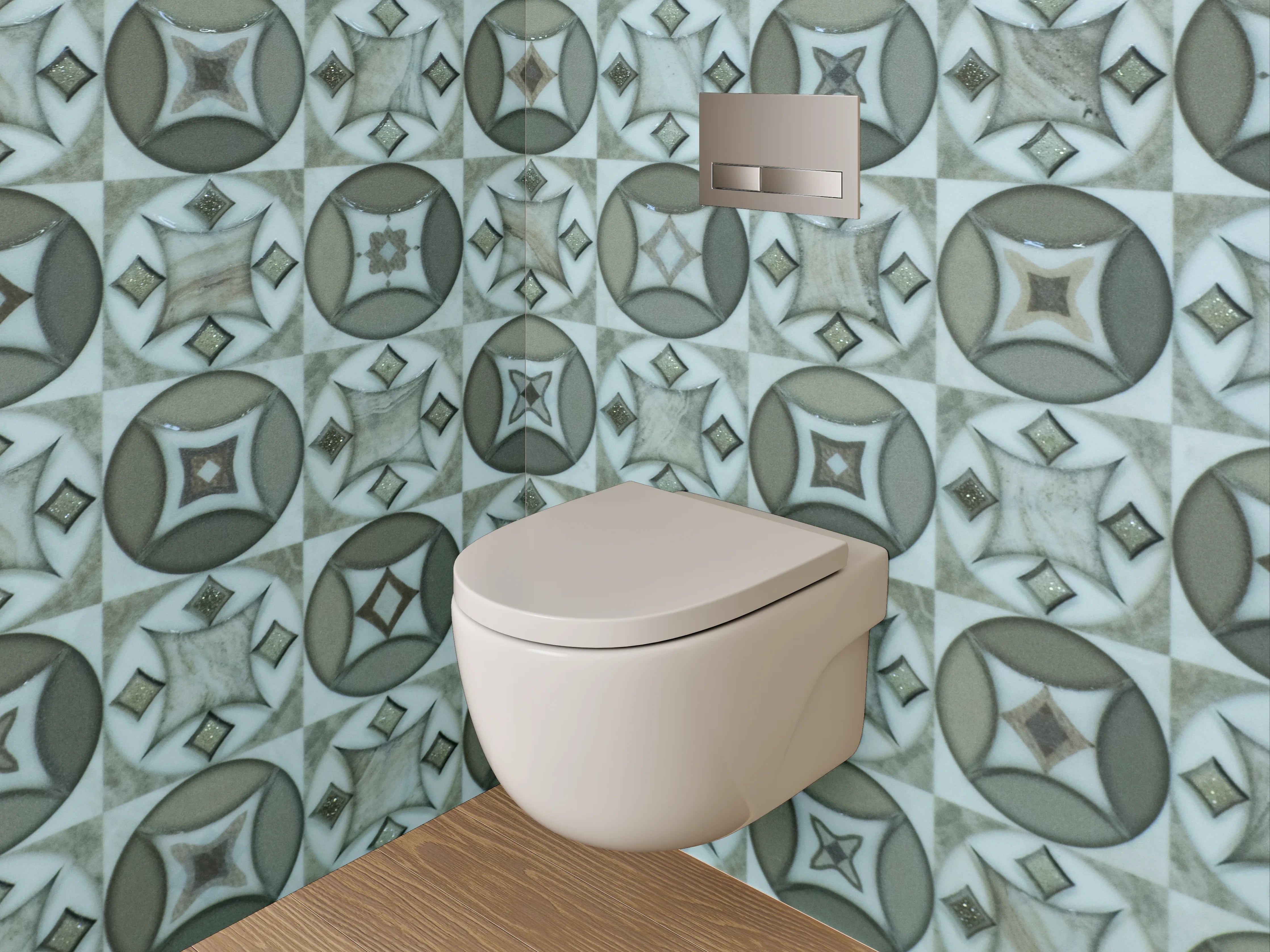 WC-Rückwand - Retro Muster Fliesenoptik Grau Weiß
