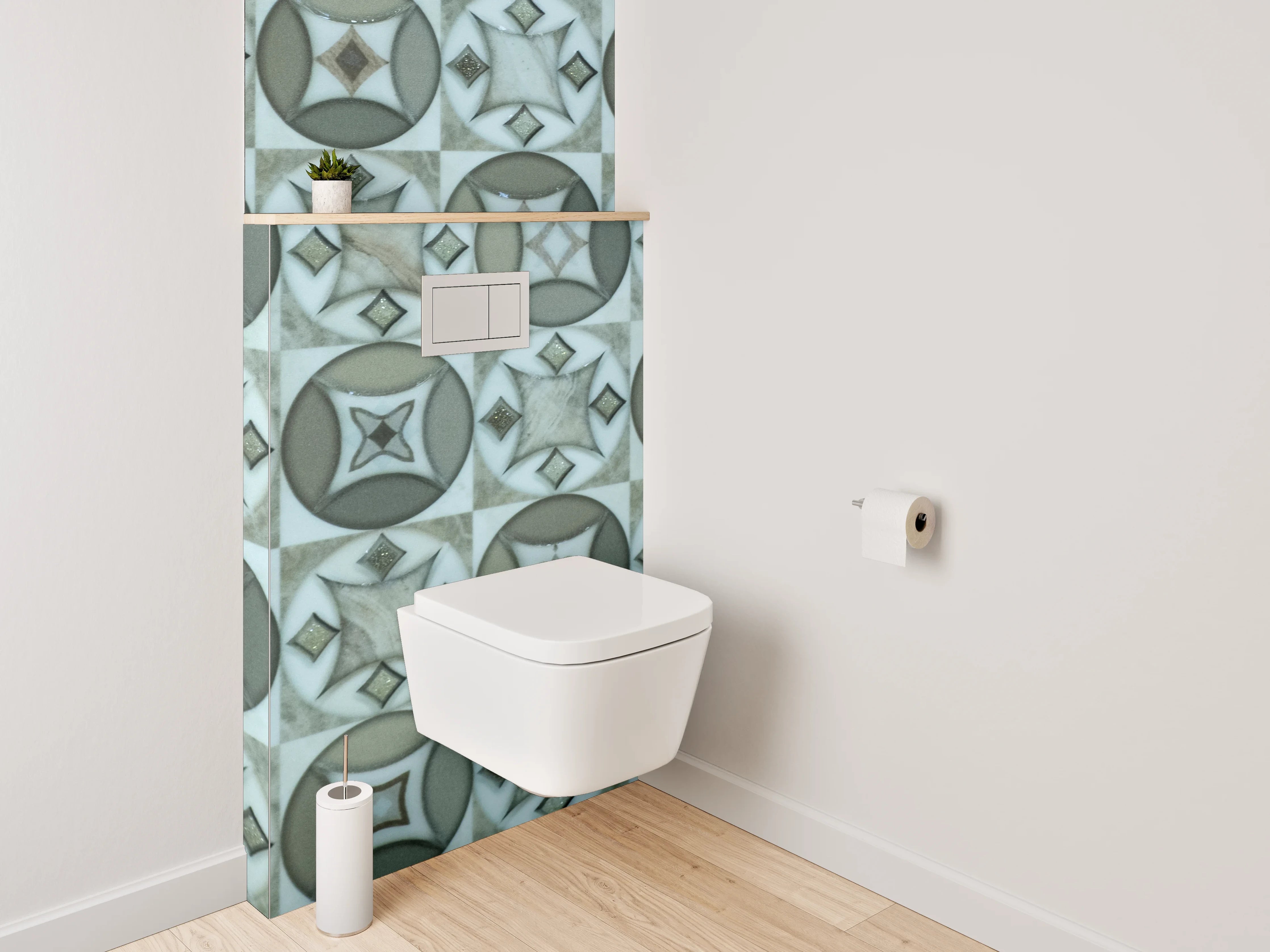 WC-Rückwand - Retro Muster Fliesenoptik Grau Weiß