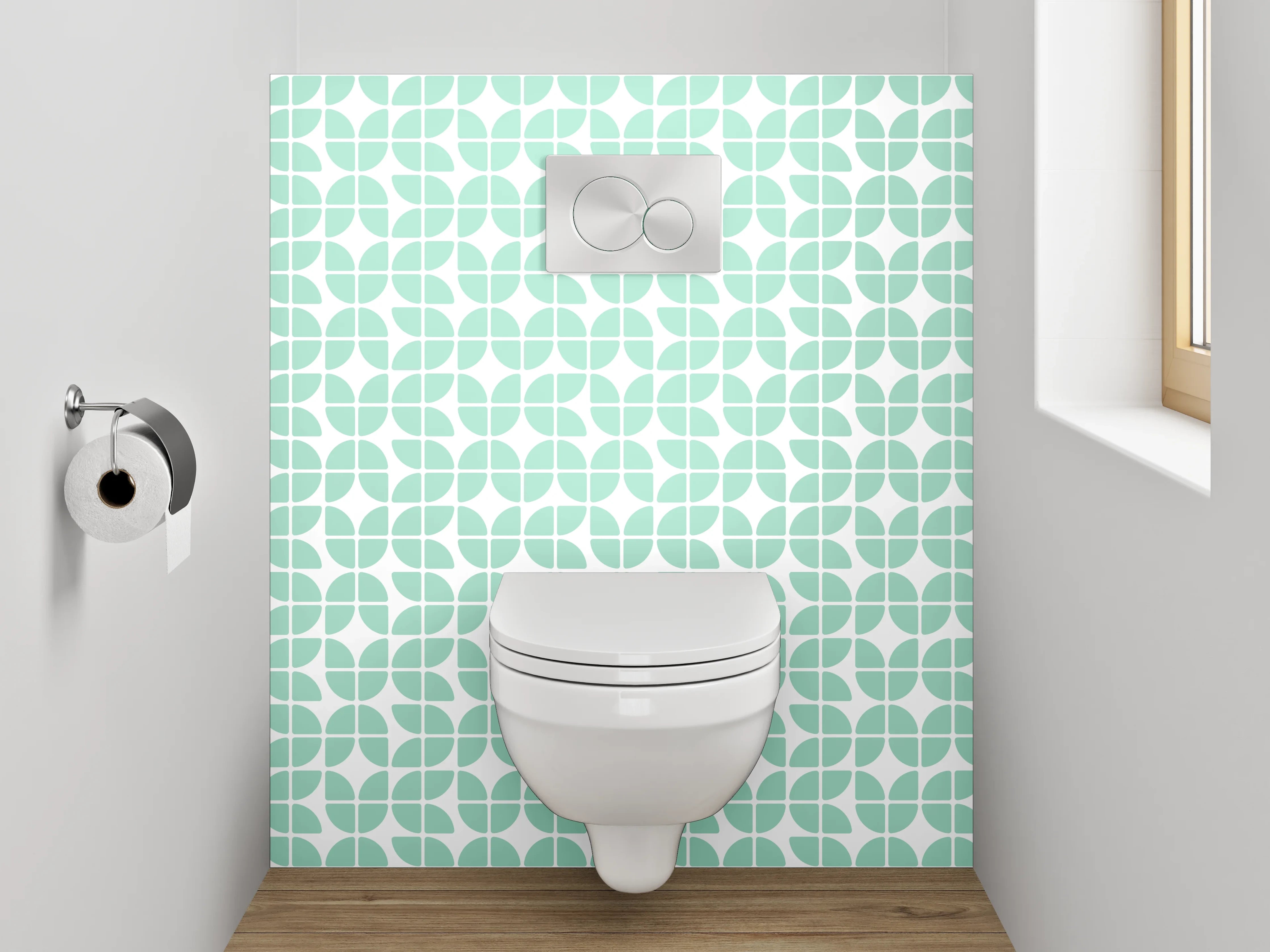 WC-Rückwand - Retro Muster Mintgrün Weiß