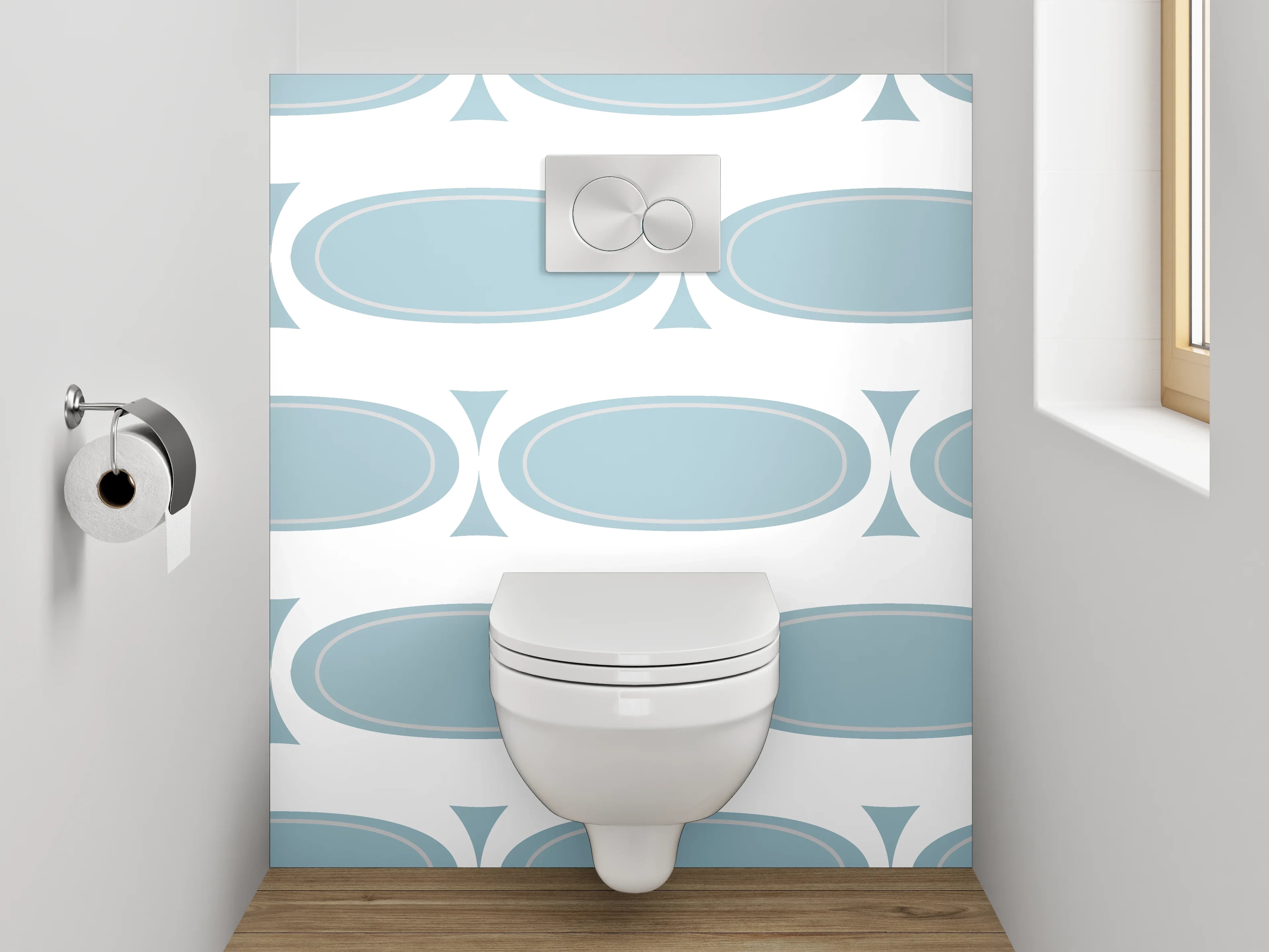 WC-Rückwand - Retro Muster Oval Blau Weiß