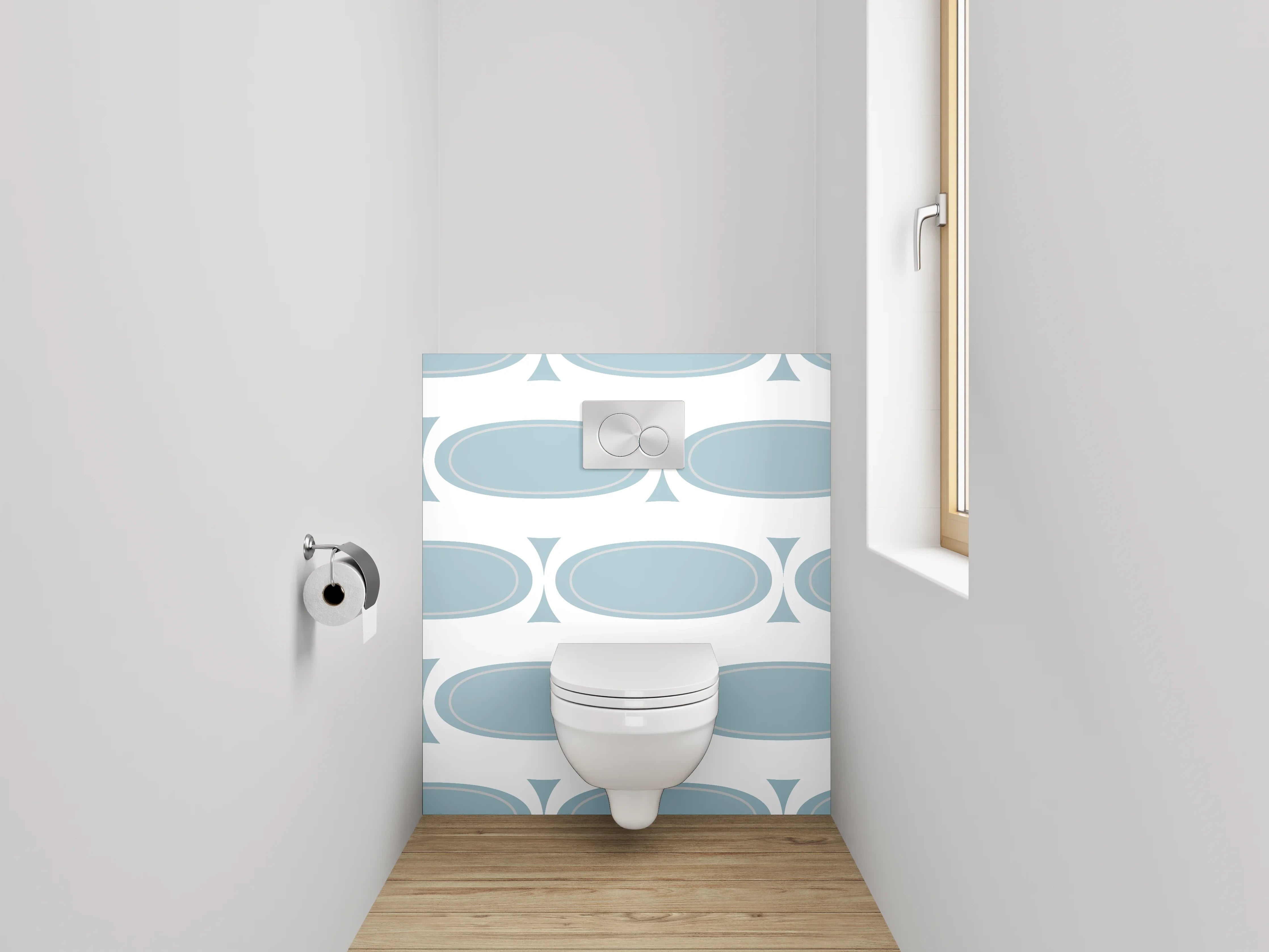 WC-Rückwand - Retro Muster Oval Blau Weiß