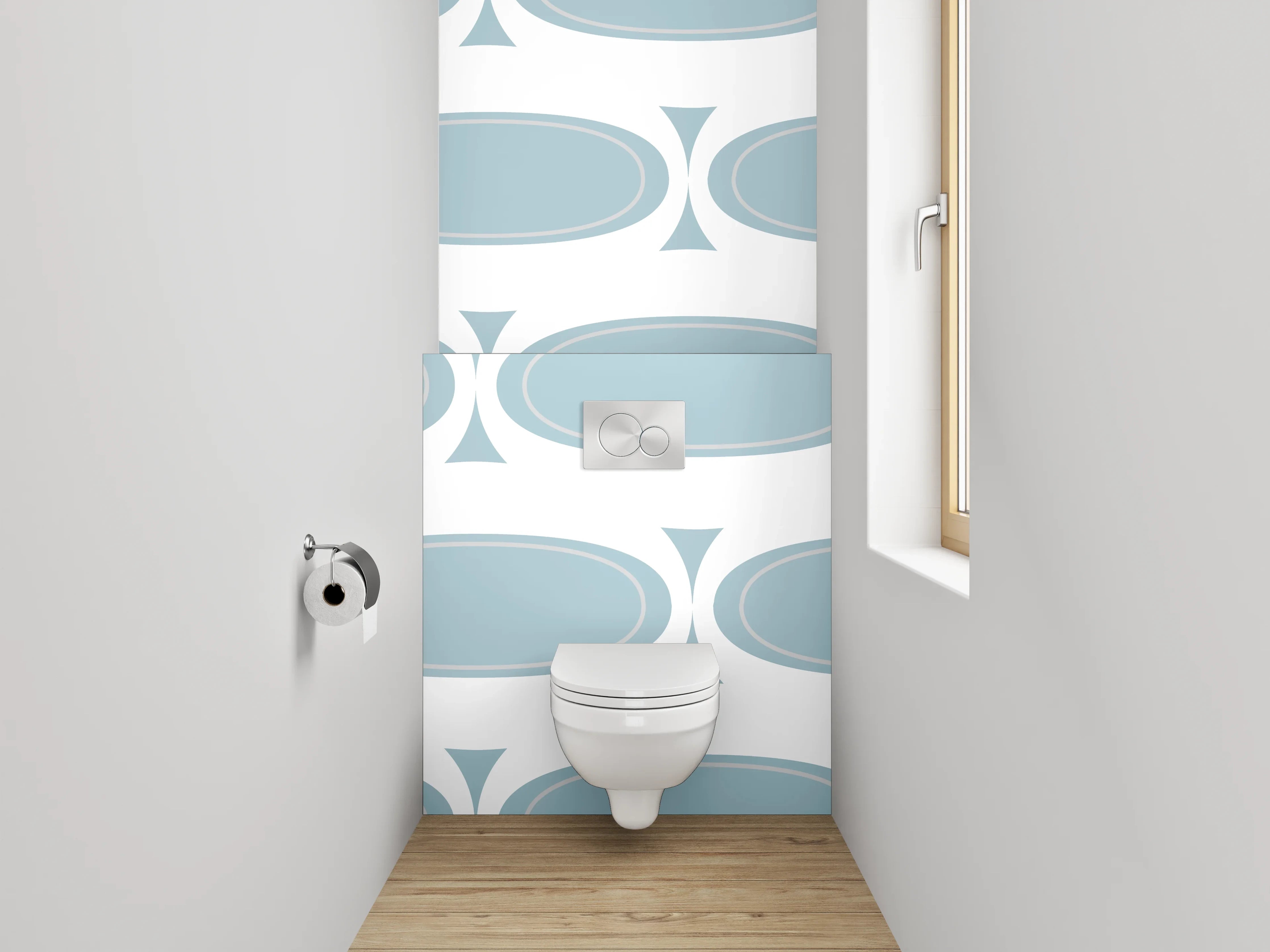 WC-Rückwand - Retro Muster Oval Blau Weiß