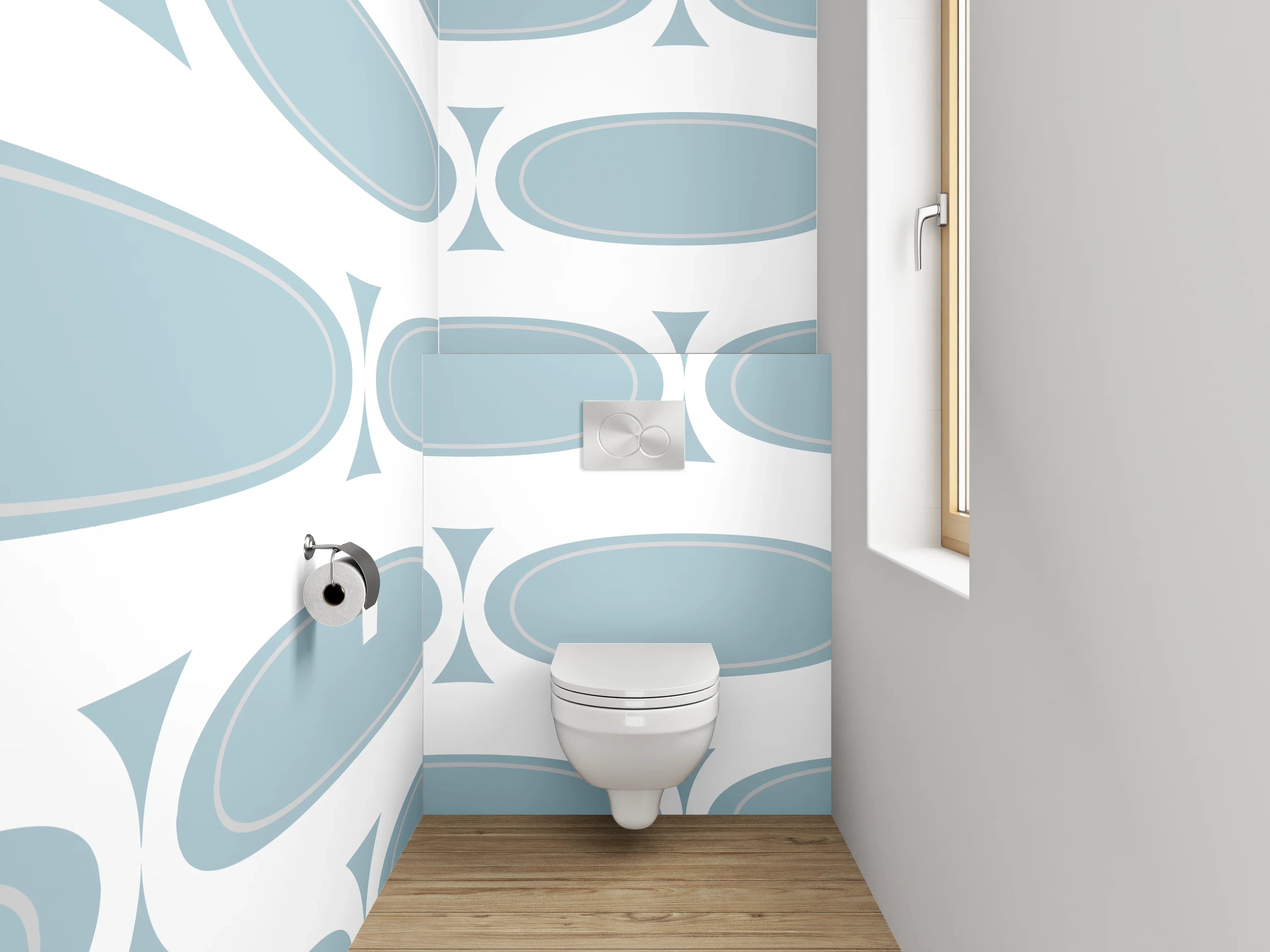 WC-Rückwand - Retro Muster Oval Blau Weiß