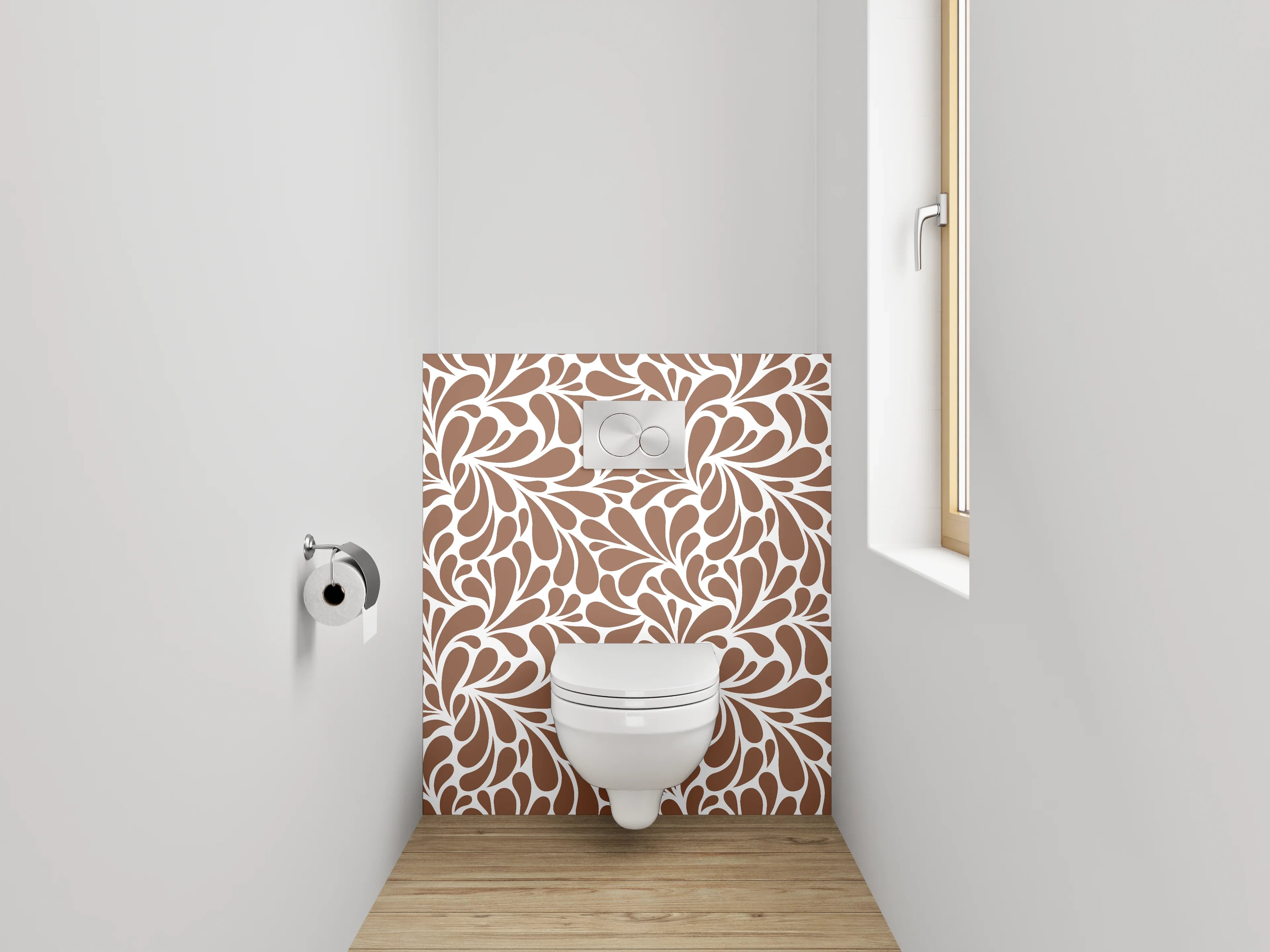 WC-Rückwand - Retro Ornament Braun Weiß Muster