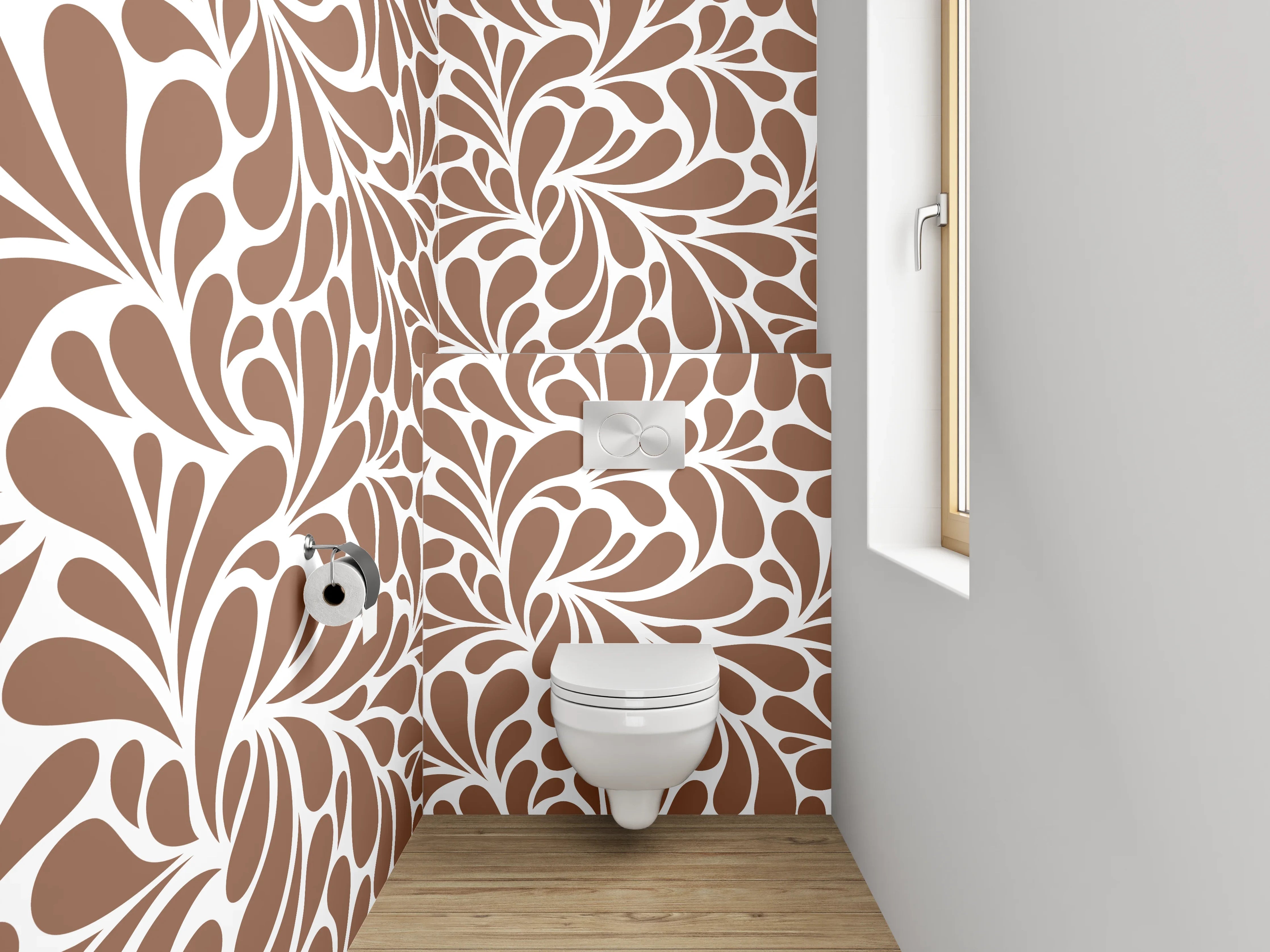 WC-Rückwand - Retro Ornament Braun Weiß Muster