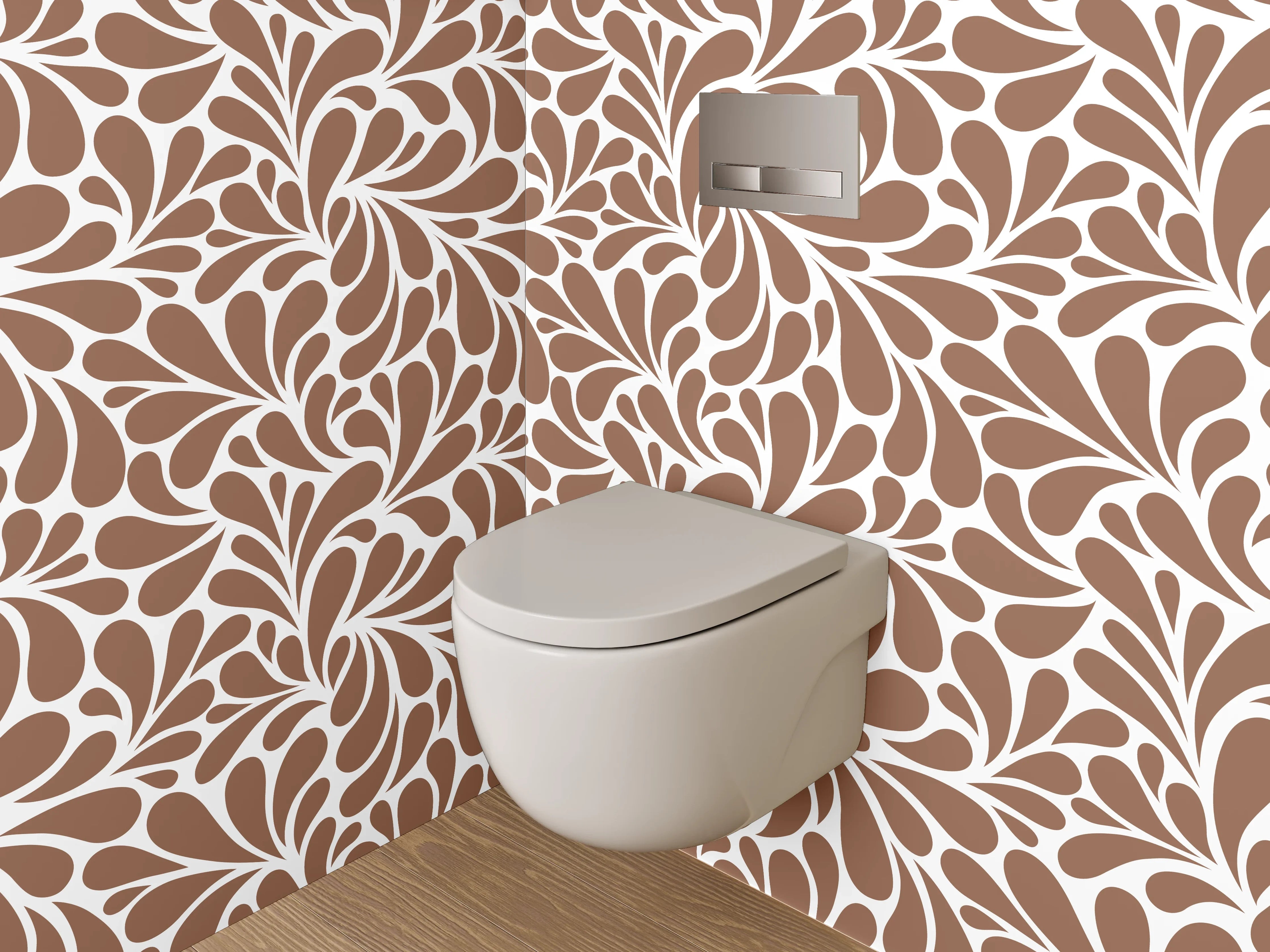 WC-Rückwand - Retro Ornament Braun Weiß Muster