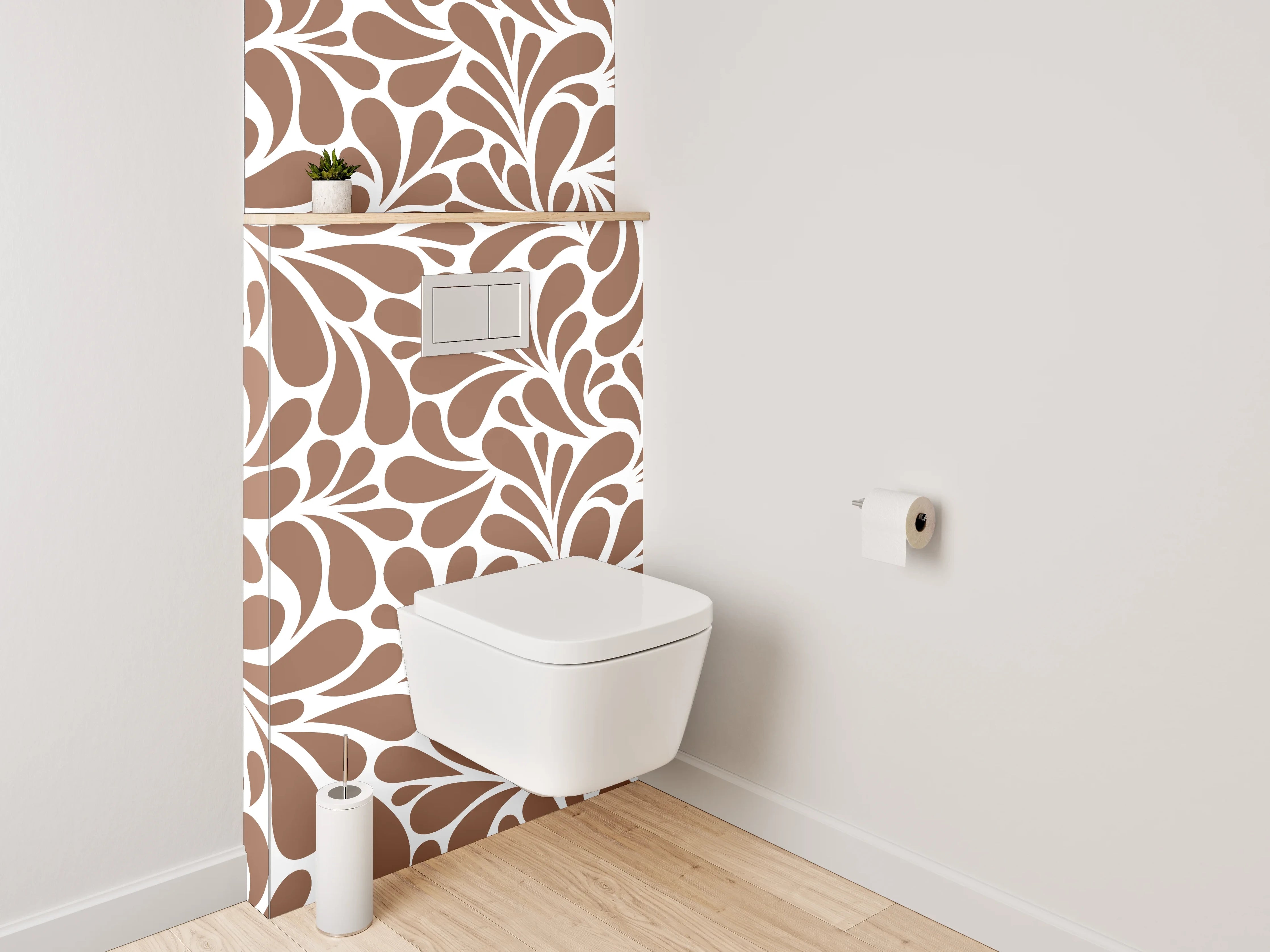 WC-Rückwand - Retro Ornament Braun Weiß Muster