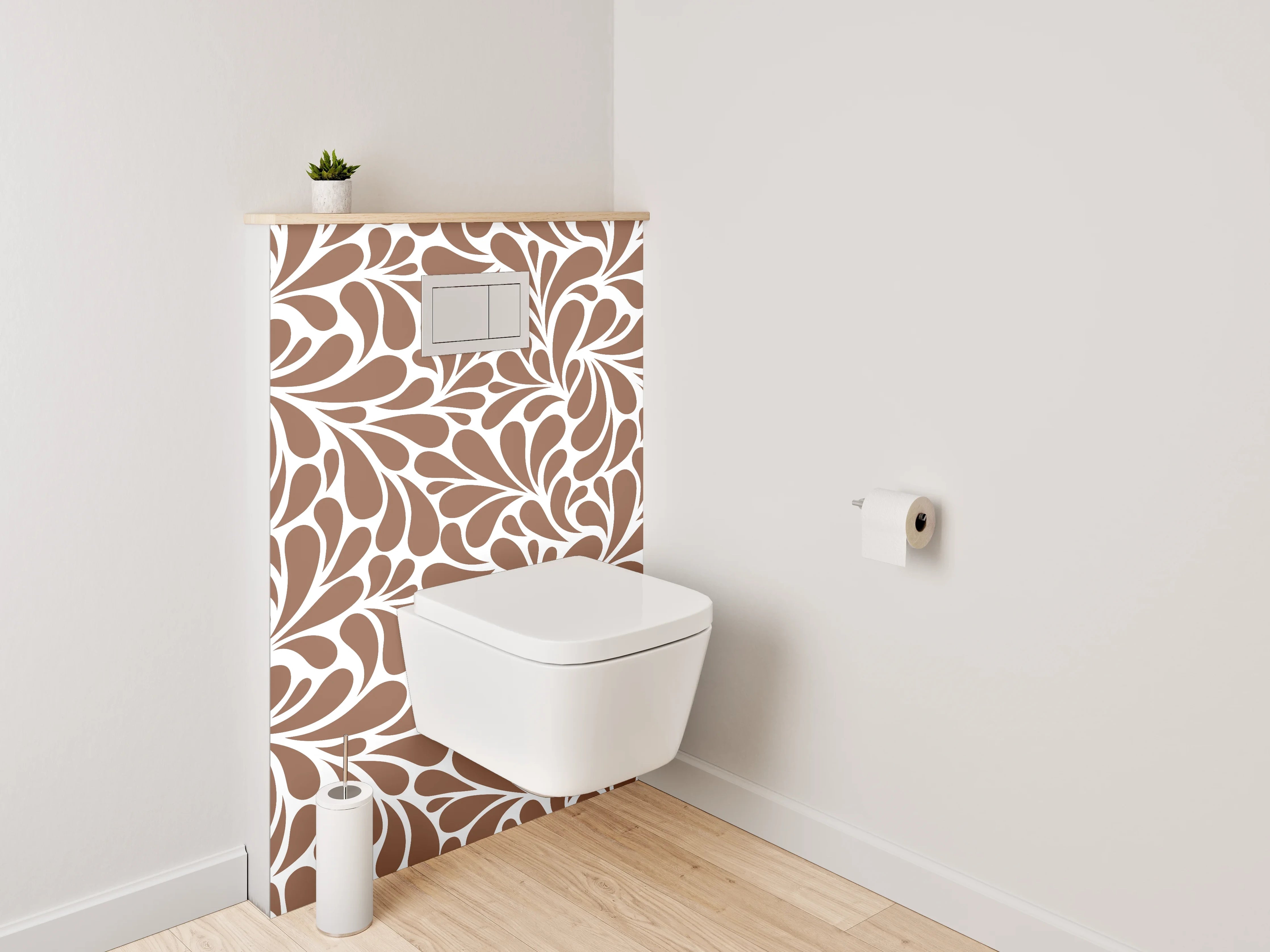 WC-Rückwand - Retro Ornament Braun Weiß Muster