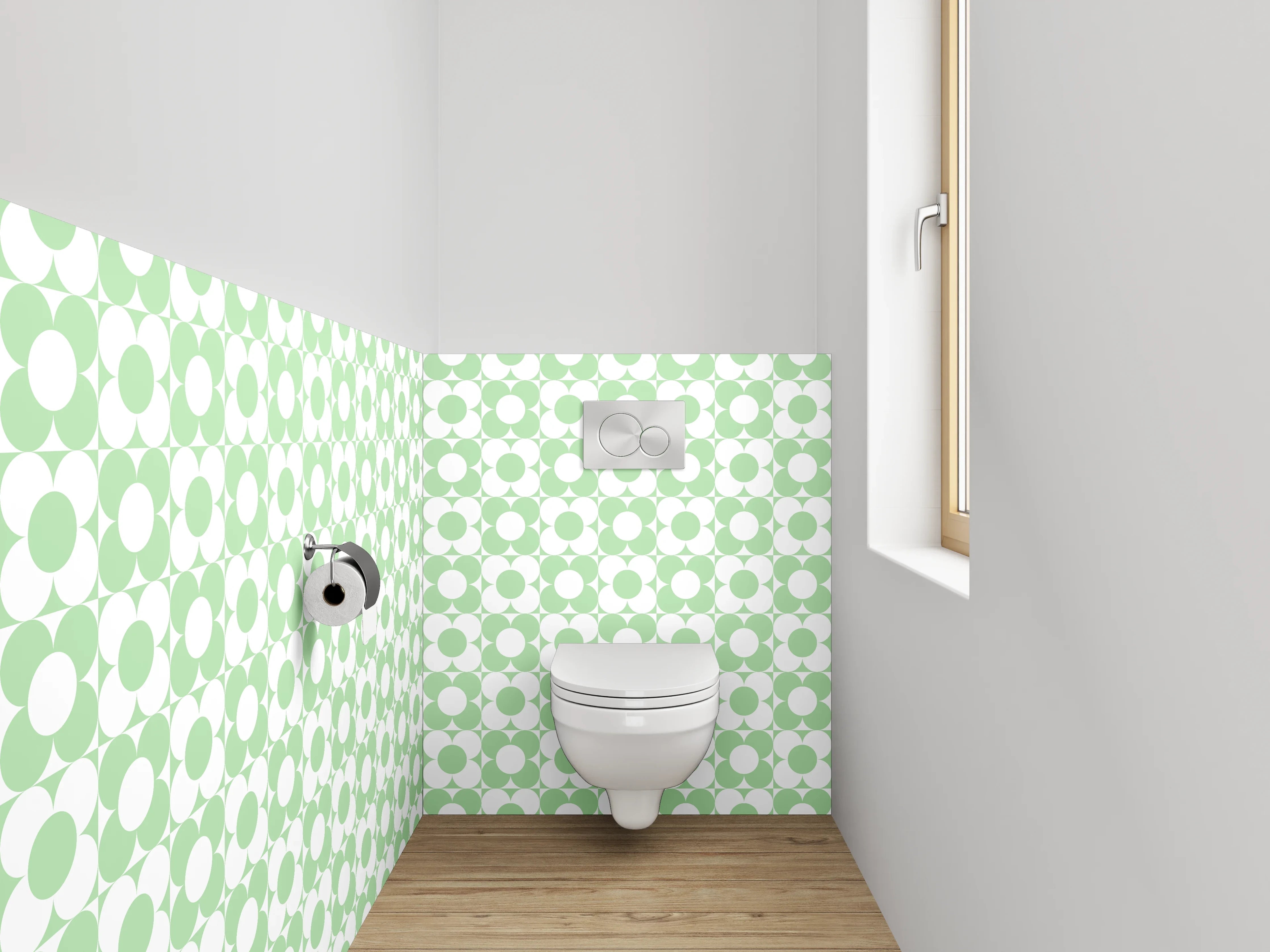 WC-Rückwand - Retro Polka Dot Muster Grün Weiß