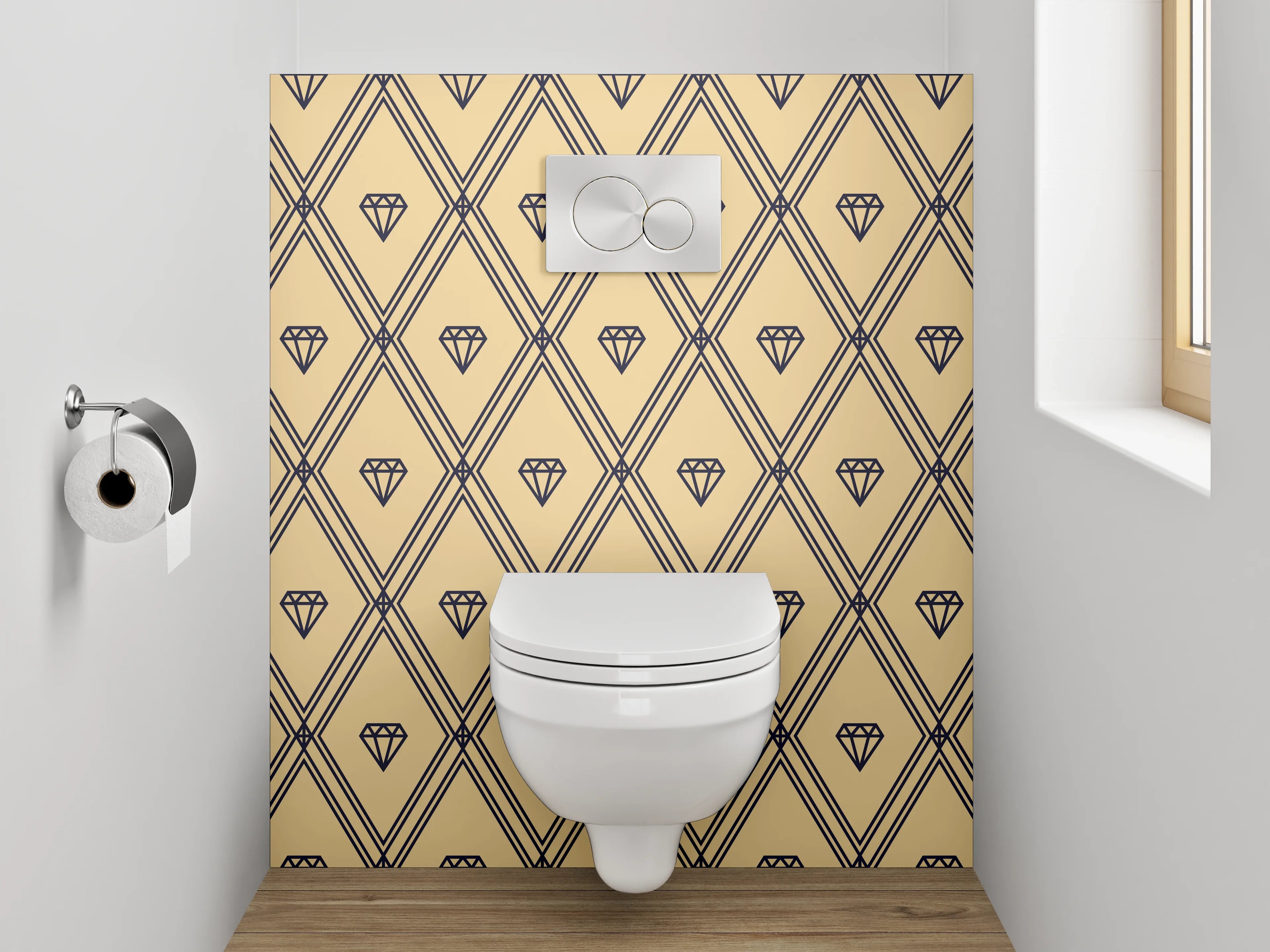 WC-Rückwand - Retro Rauten Muster beige braun