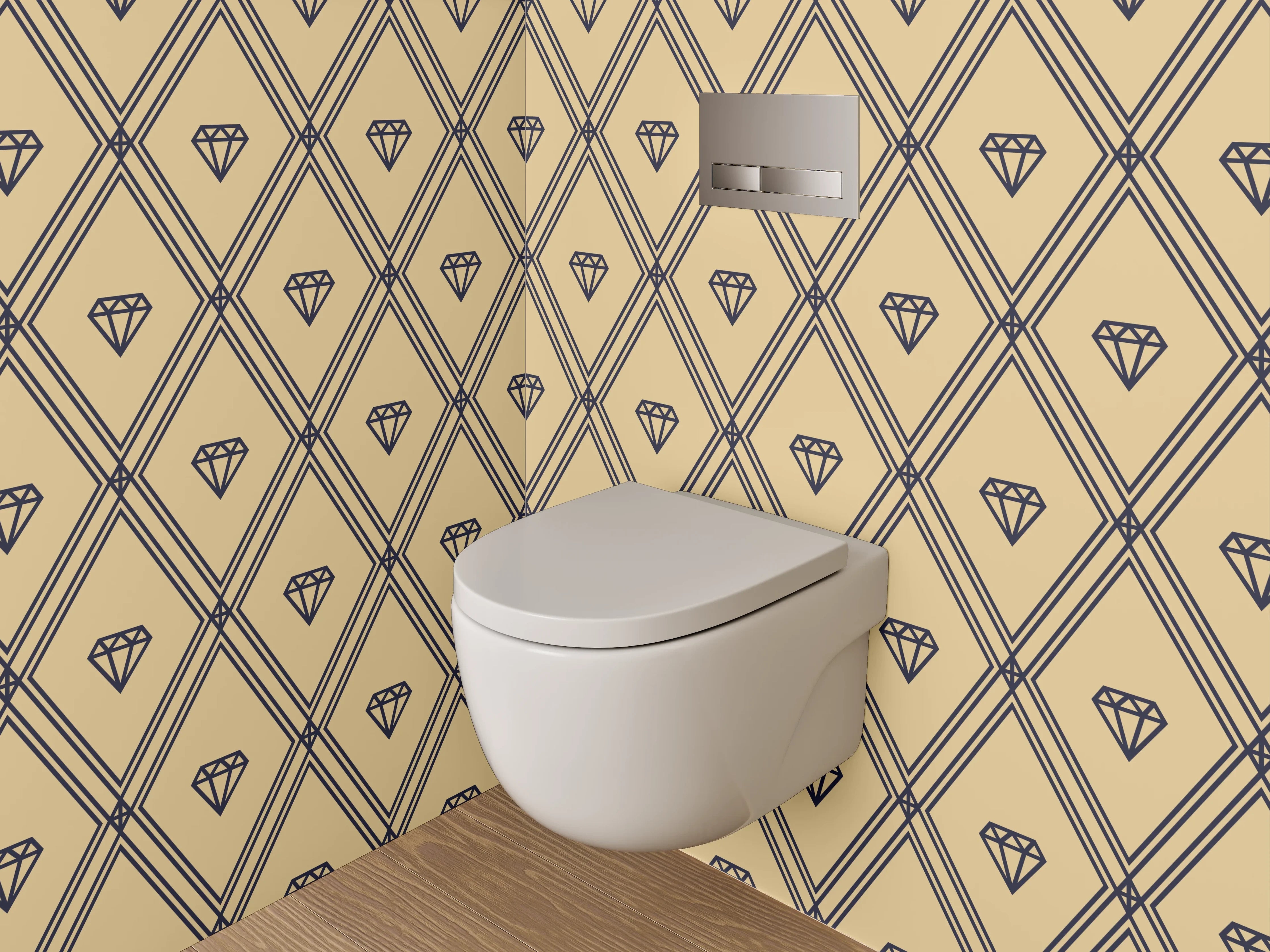 WC-Rückwand - Retro Rauten Muster beige braun
