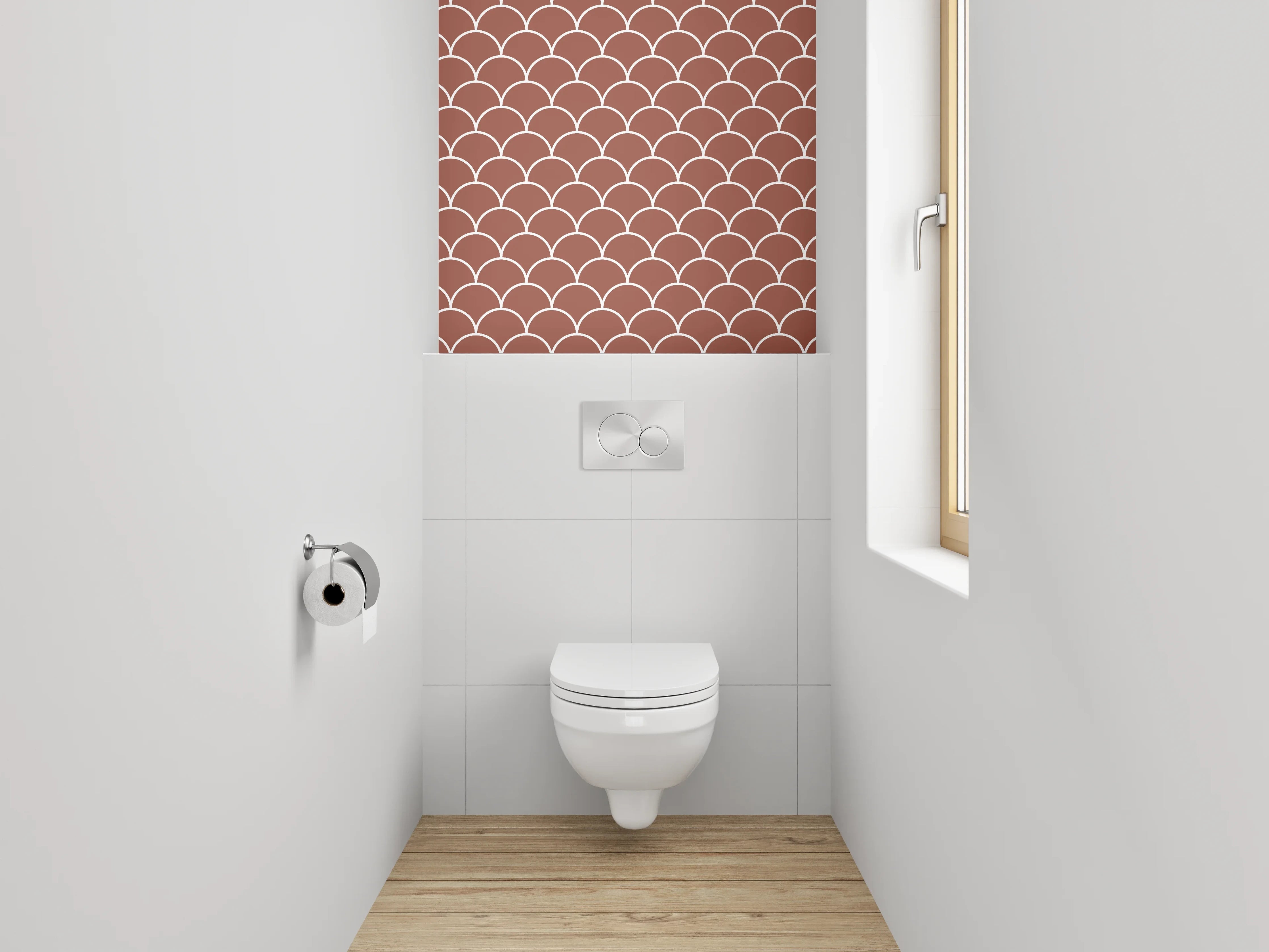 WC-Rückwand - Retro Schuppenmuster Braun Weiß