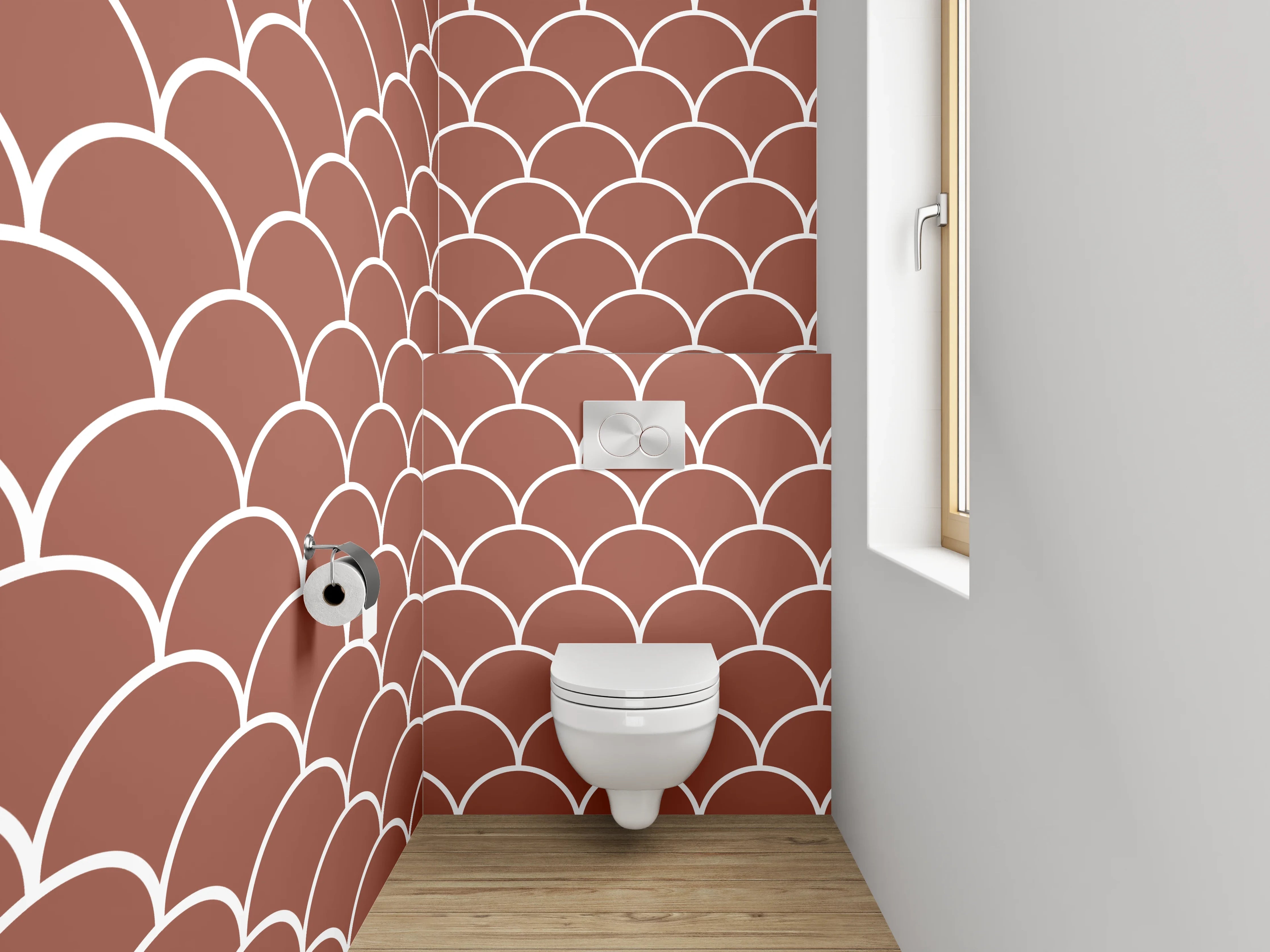 WC-Rückwand - Retro Schuppenmuster Braun Weiß