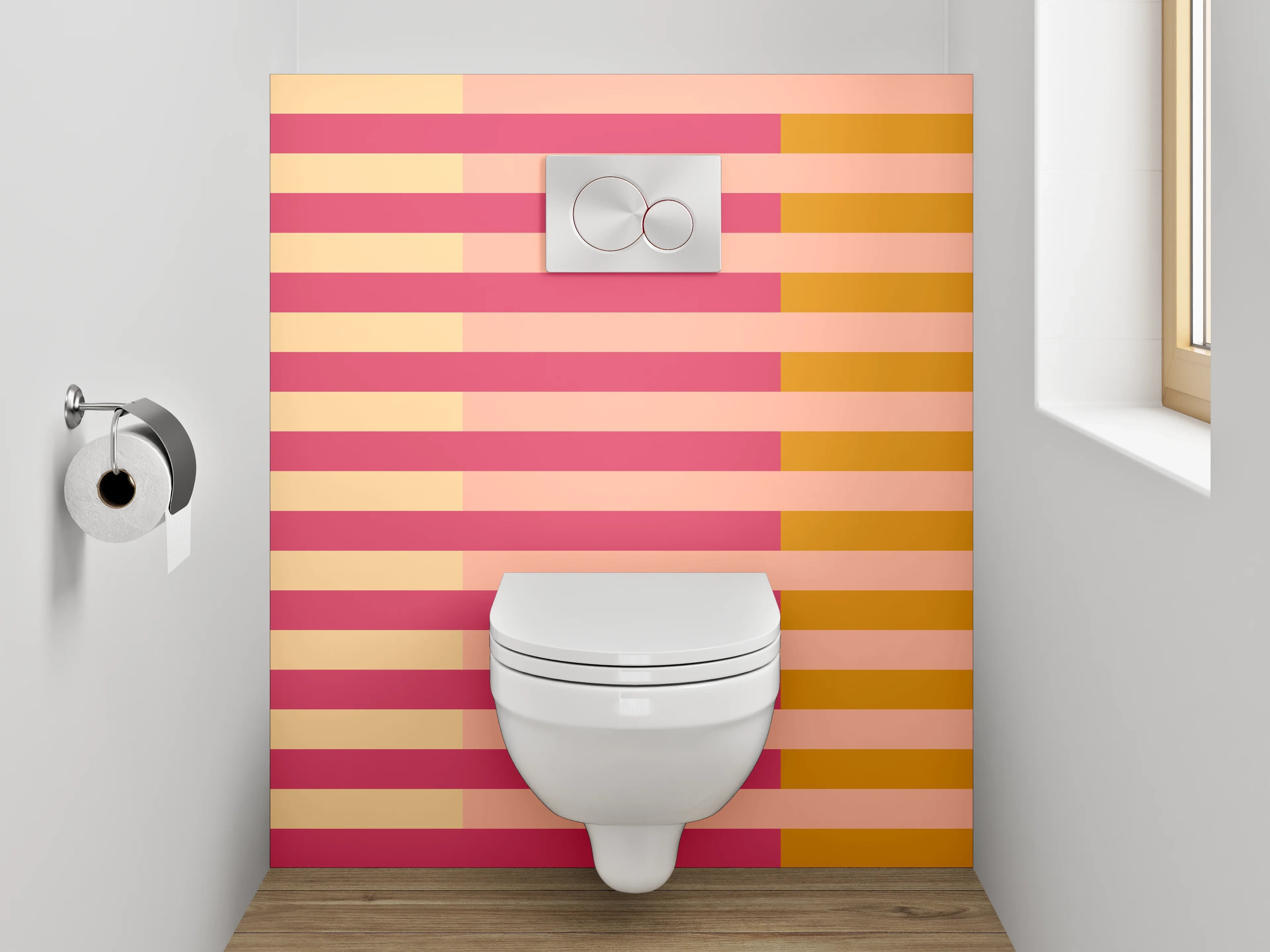 WC-Rückwand - Retro Streifen Design Rosa Orange