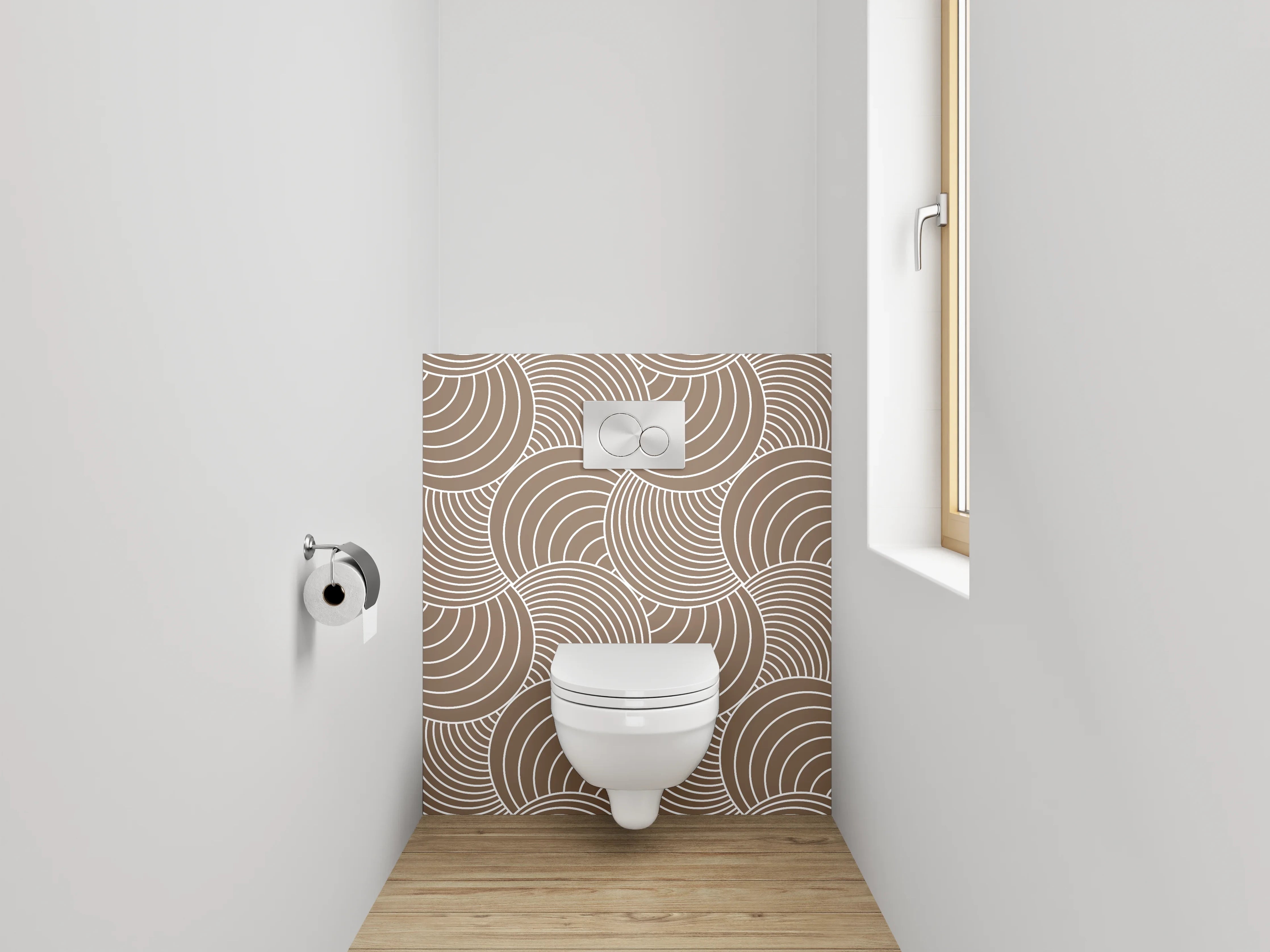WC-Rückwand - Retro Wellen Kreismuster Tapete Braun Beige