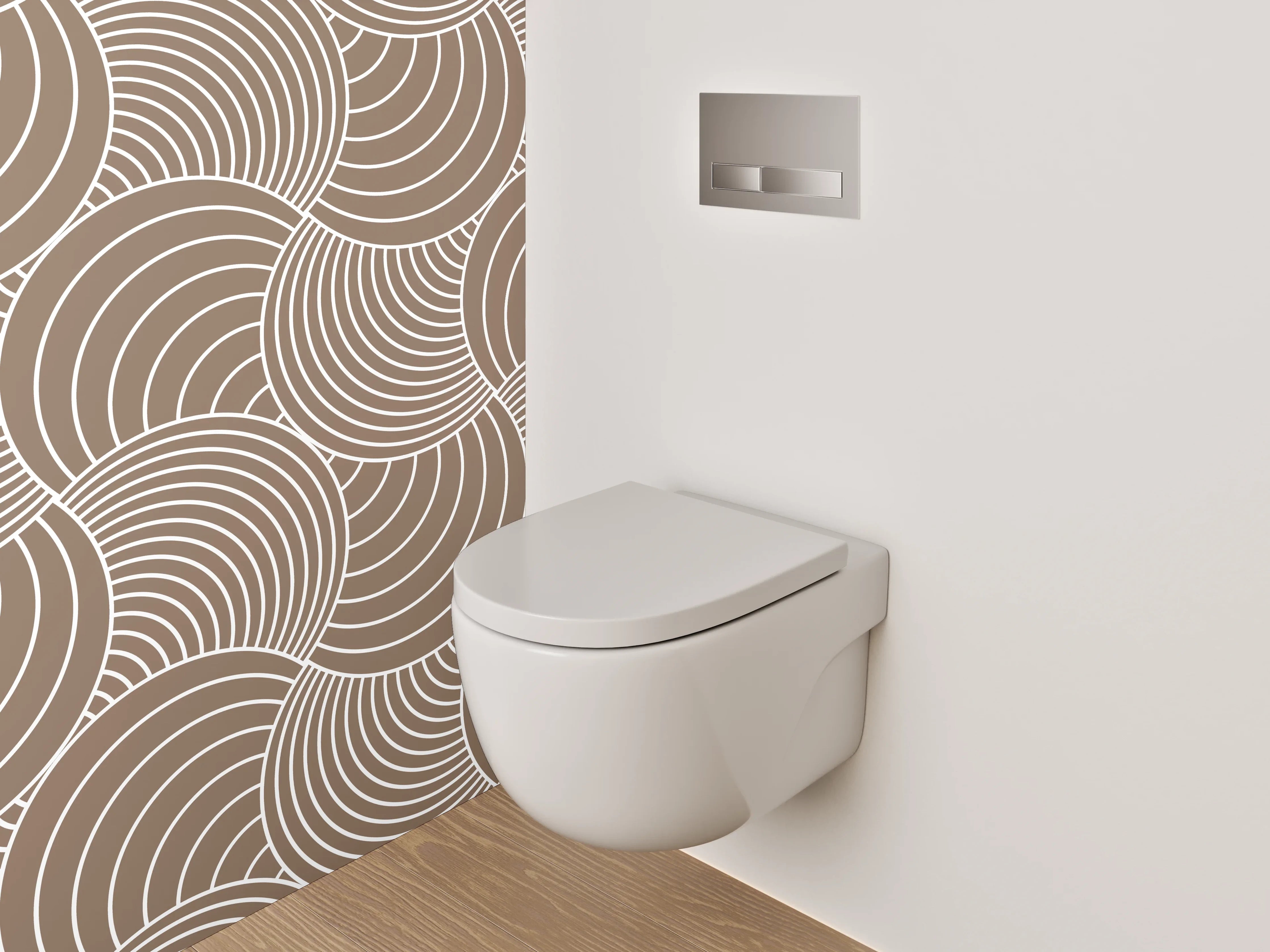 WC-Rückwand - Retro Wellen Kreismuster Tapete Braun Beige